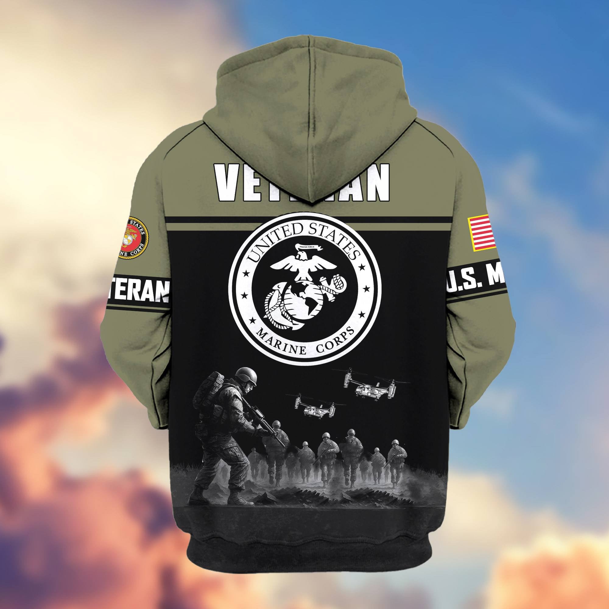 Premium US Veterans Zip Hoodie, Gifts For US Veterans, Gifts On Father's Day, Veterans Day.