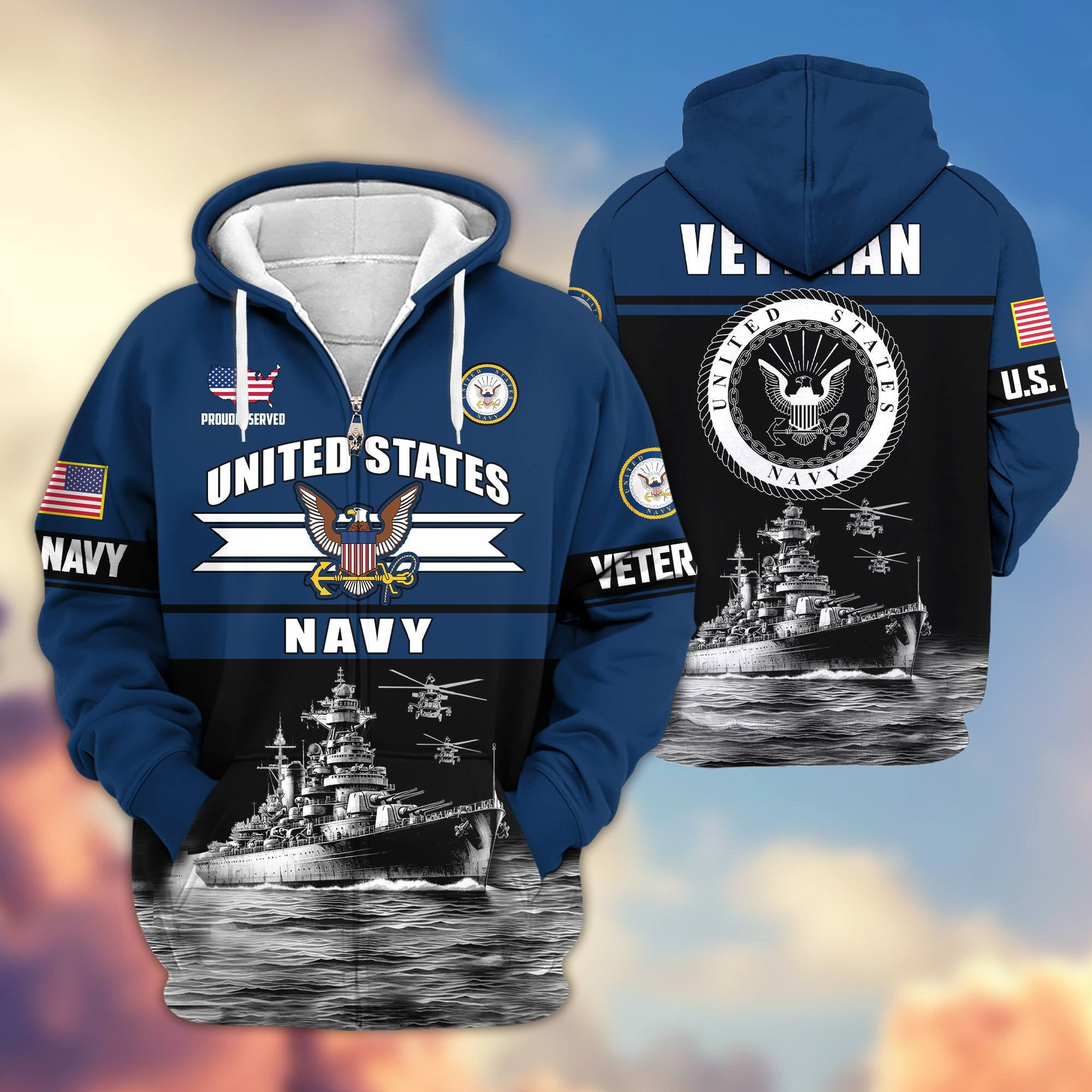 Premium US Veterans Zip Hoodie, Gifts For US Veterans, Gifts On Father's Day, Veterans Day.