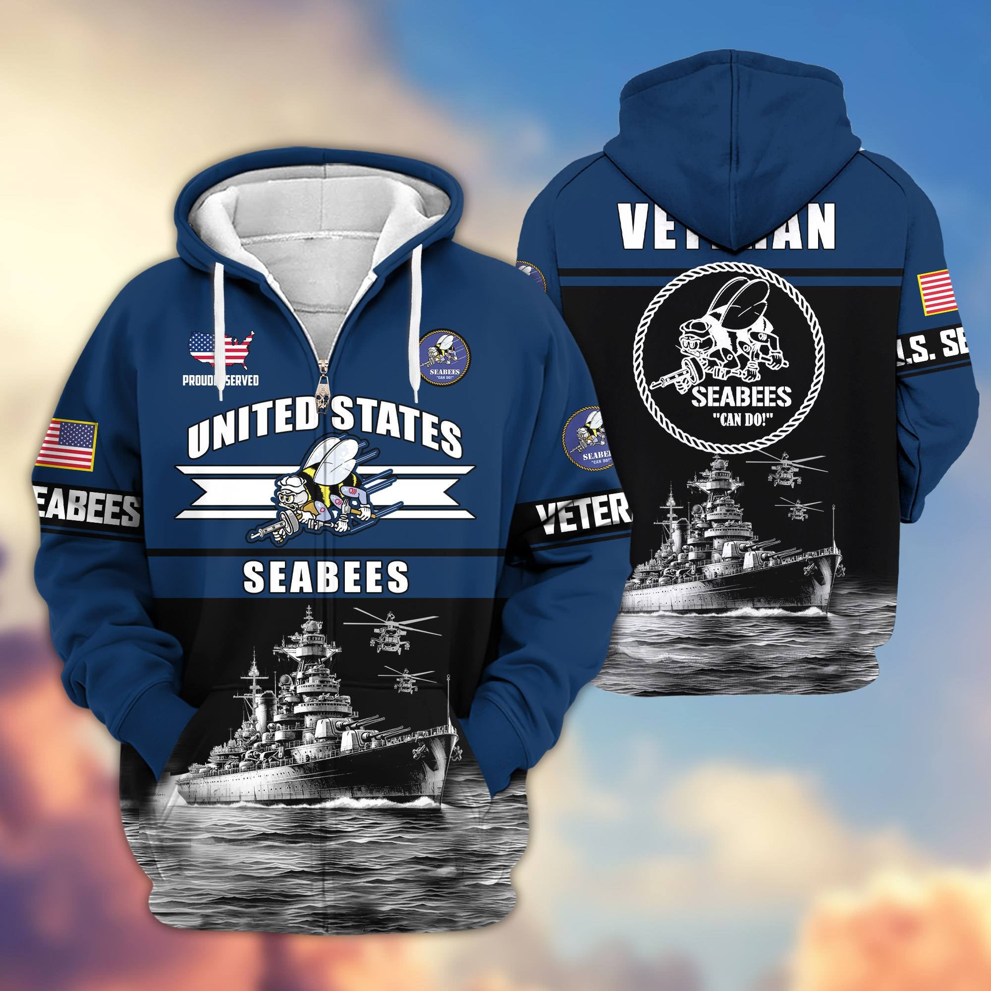 Premium US Veterans Zip Hoodie, Gifts For US Veterans, Gifts On Father's Day, Veterans Day.