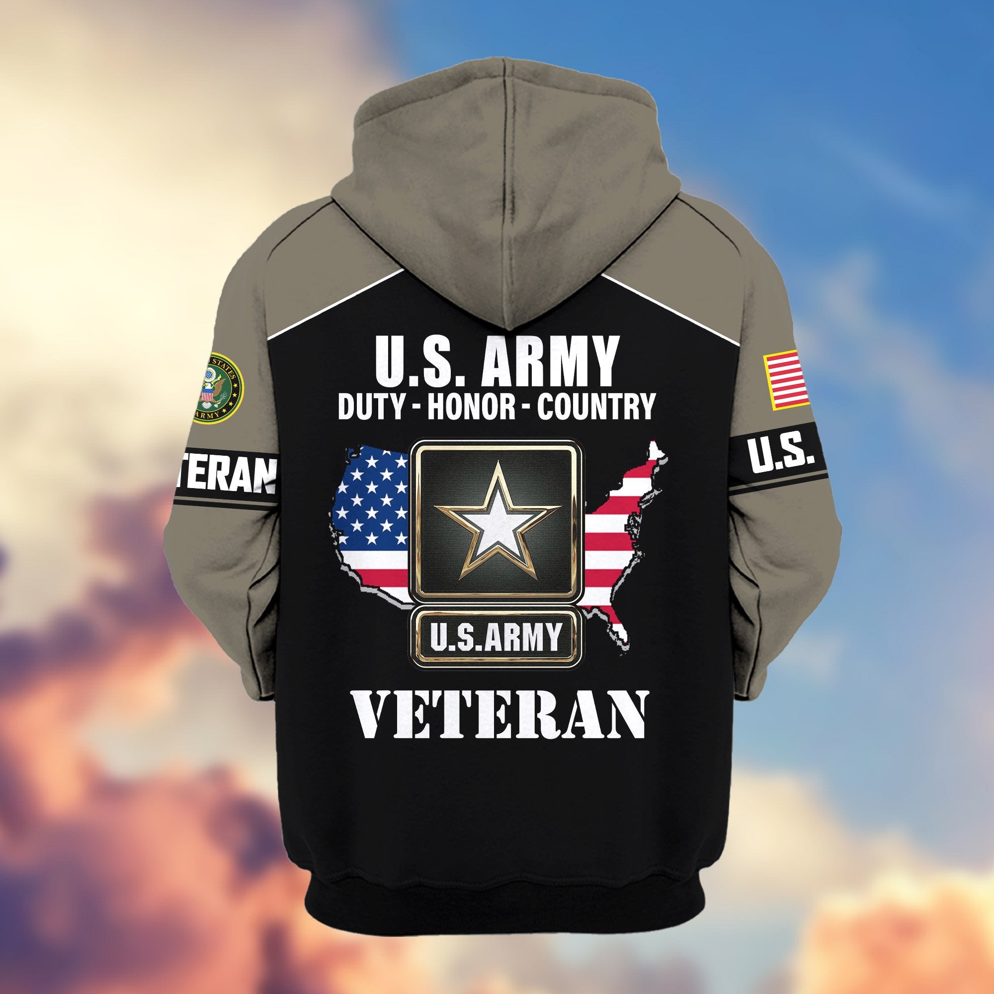 Premium US Veterans Zip Hoodie, Gifts For US Veterans, Gifts On Father's Day, Veterans Day.