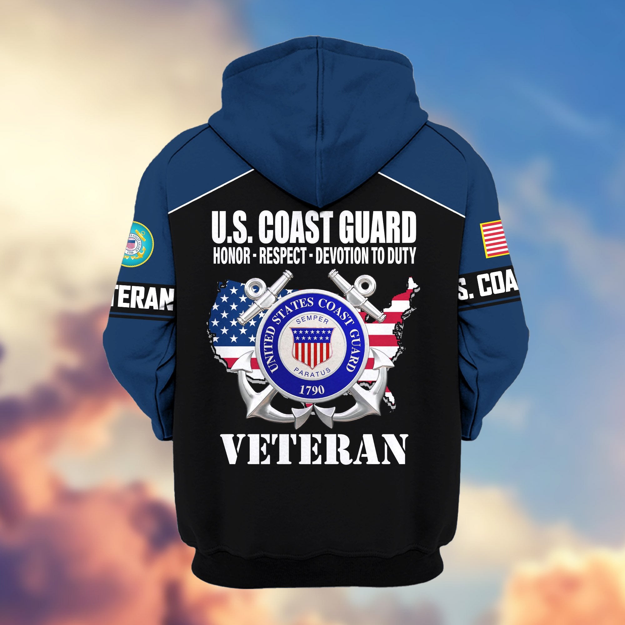 Premium US Veterans Zip Hoodie, Gifts For US Veterans, Gifts On Father's Day, Veterans Day.