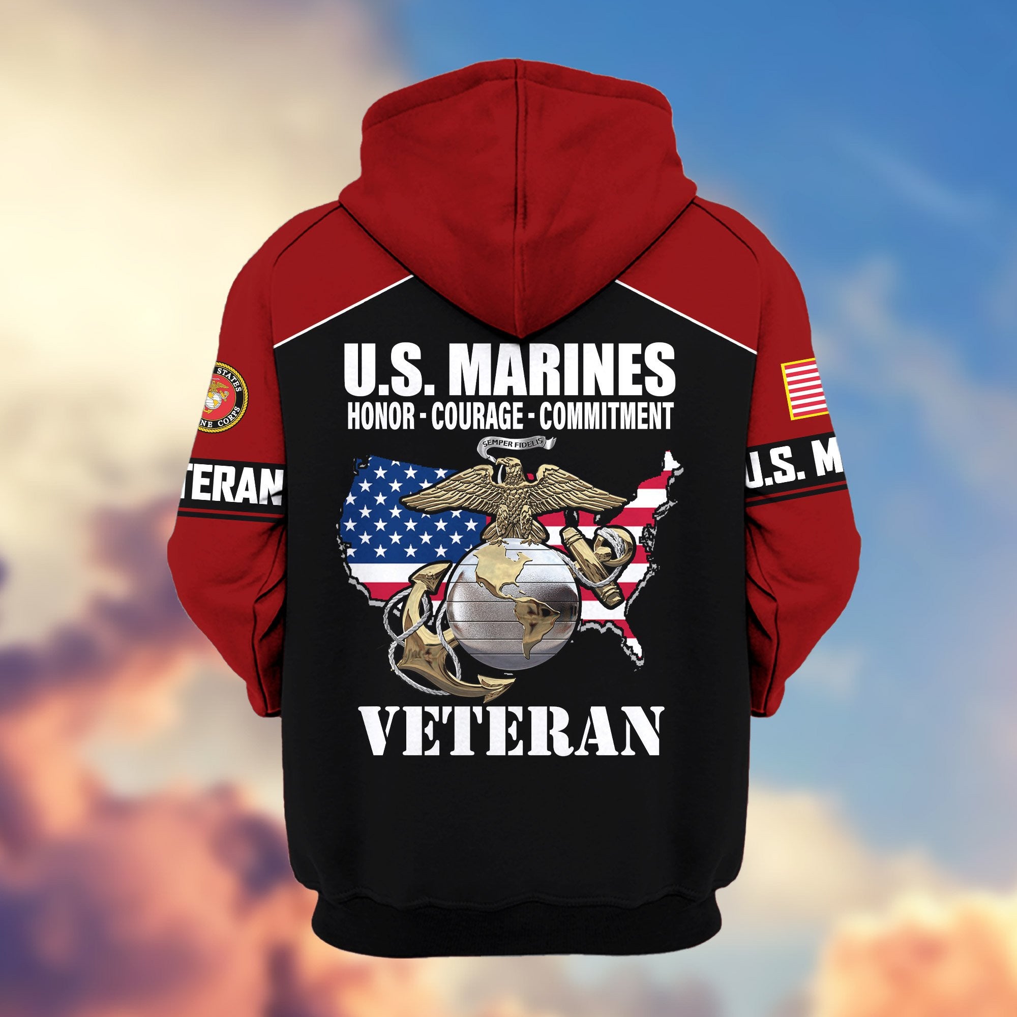 Premium US Veterans Zip Hoodie, Gifts For US Veterans, Gifts On Father's Day, Veterans Day.