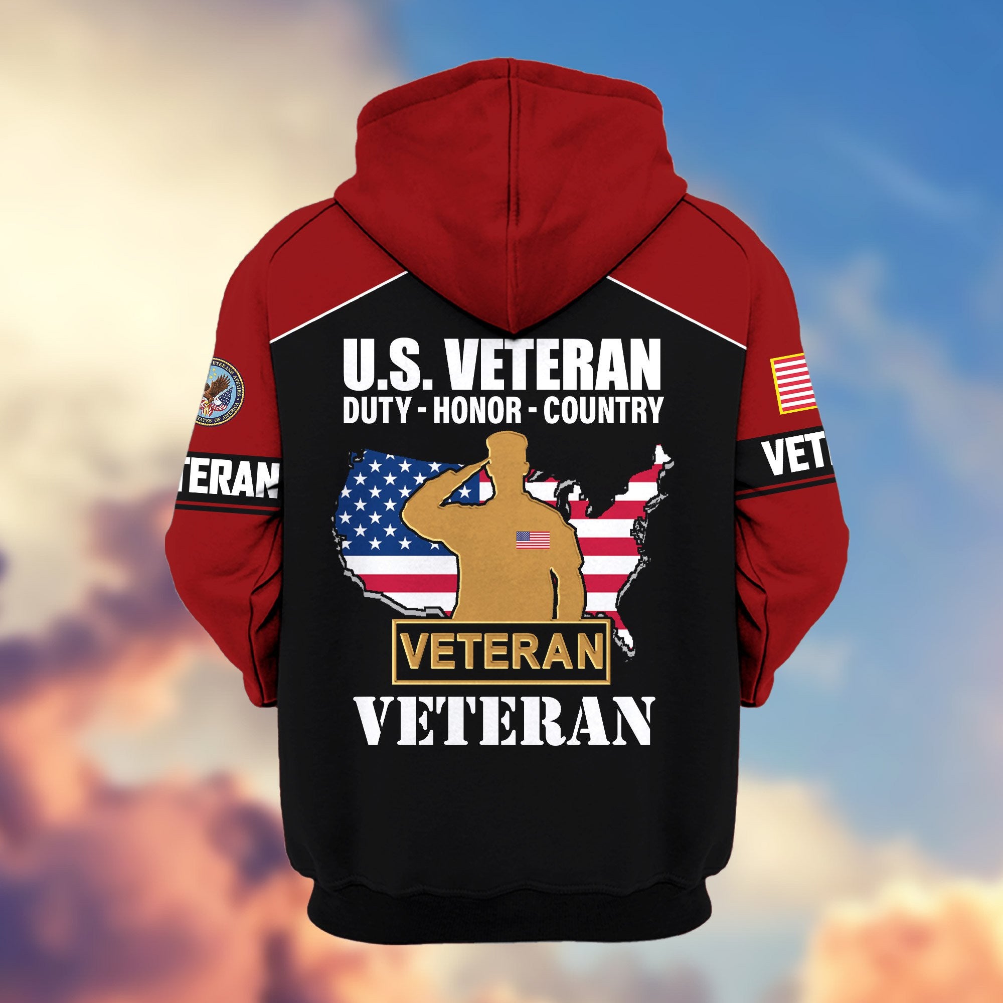 Premium US Veterans Zip Hoodie, Gifts For US Veterans, Gifts On Father's Day, Veterans Day.