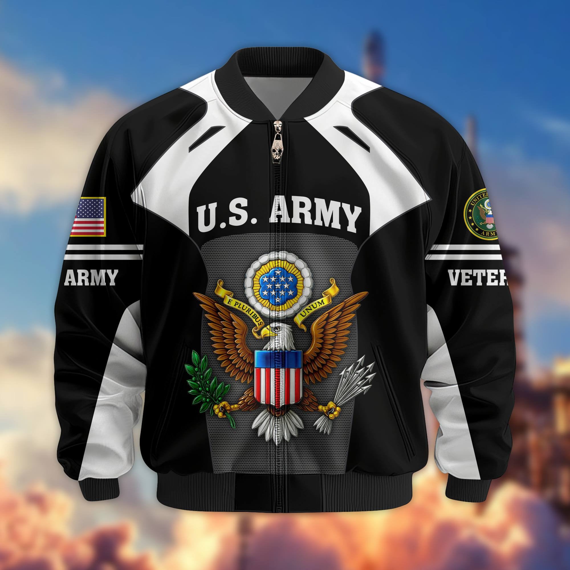 Premium US Veterans Bomber Jacket, Gifts For US Veterans, Gifts On Father's Day, Veterans Day.