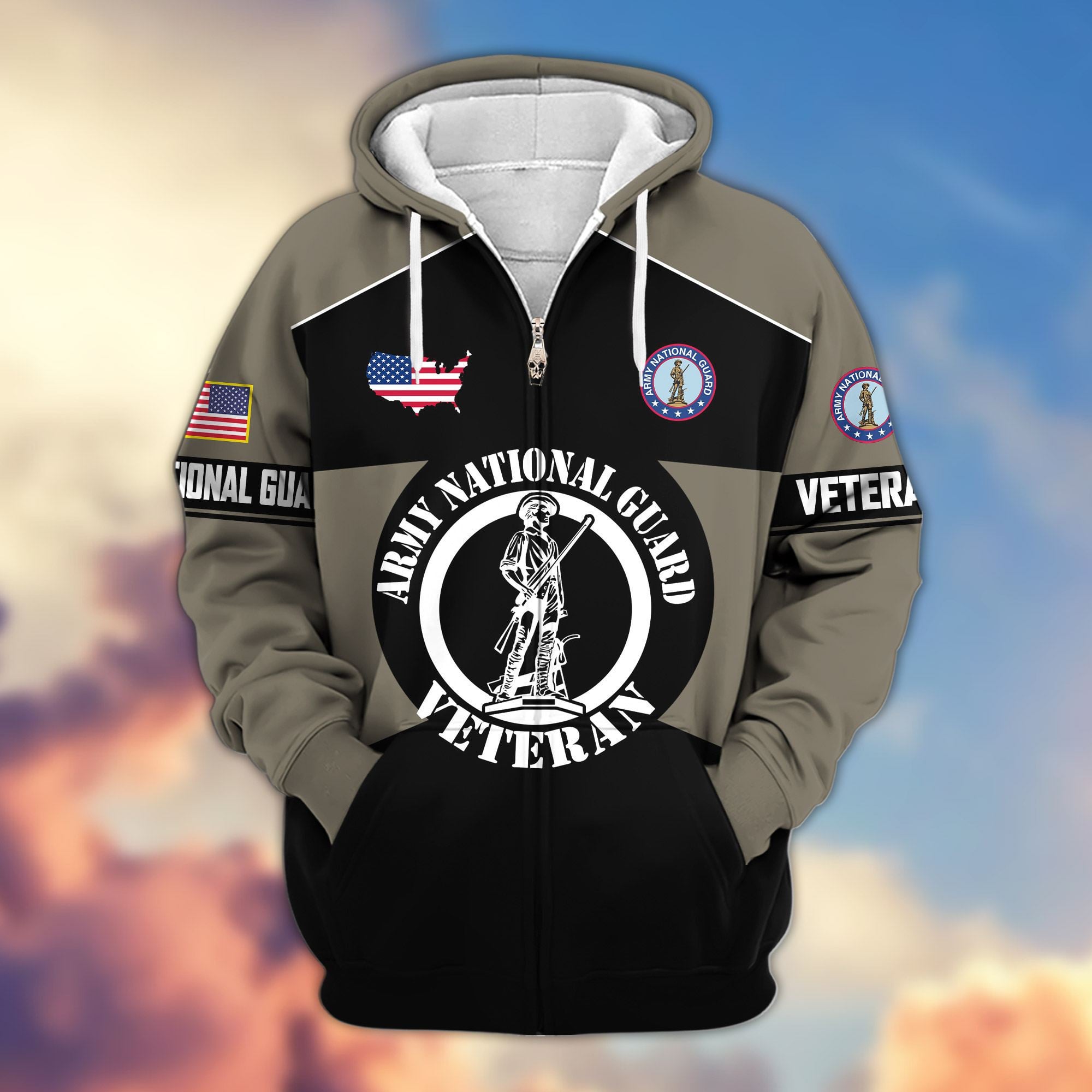 Premium US Veterans Zip Hoodie, Gifts For US Veterans, Gifts On Father's Day, Veterans Day.