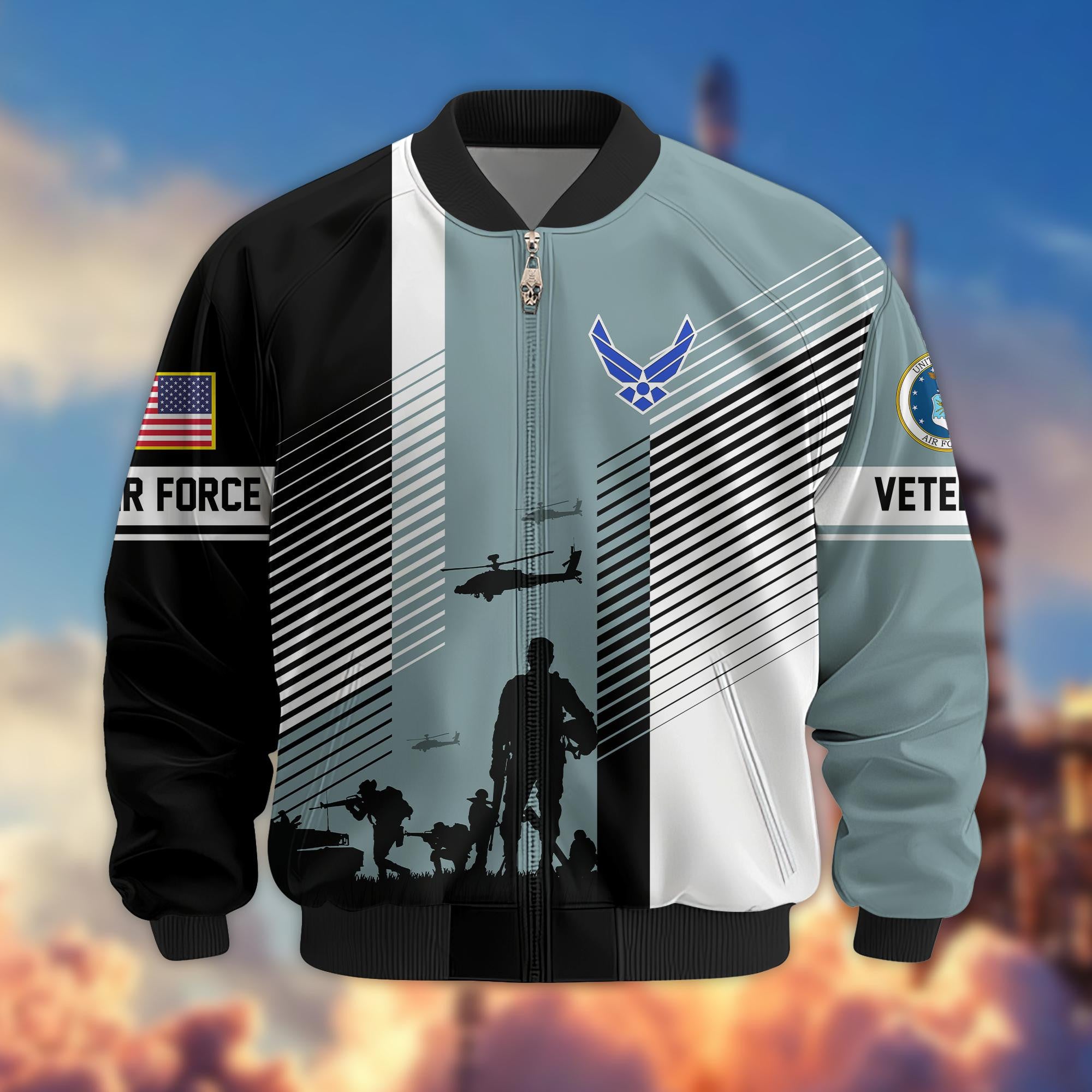 Premium US Veterans Bomber Jacket, Gifts For US Veterans, Gifts On Father's Day, Veterans Day.