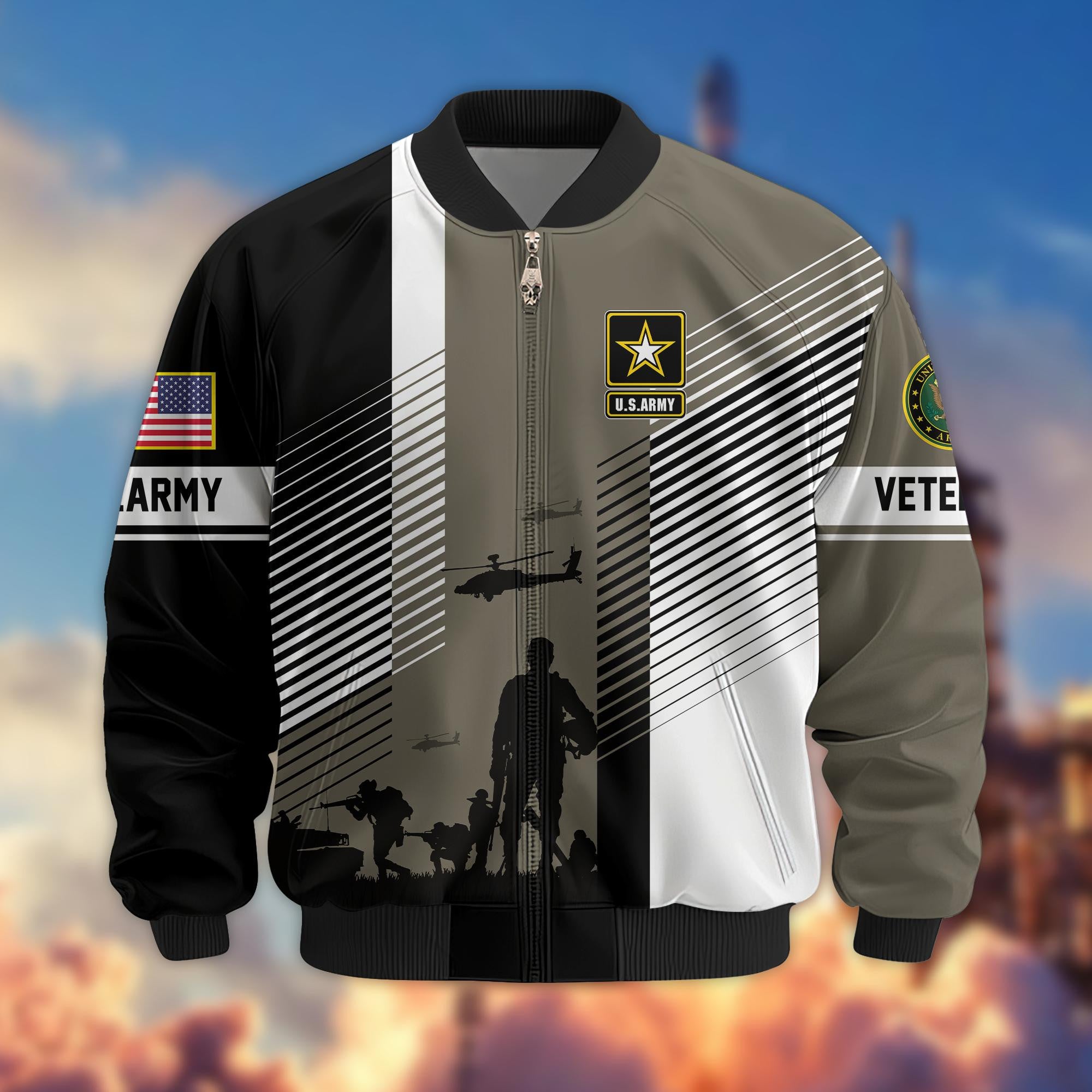 Premium US Veterans Bomber Jacket, Gifts For US Veterans, Gifts On Father's Day, Veterans Day.