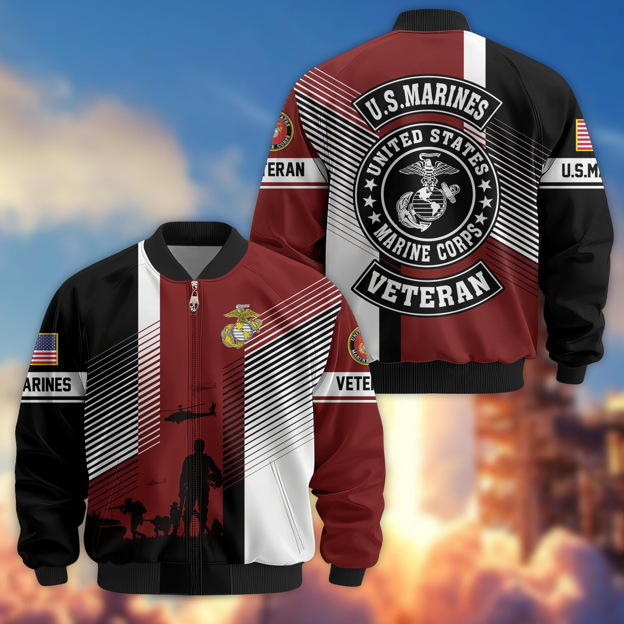 Premium US Veterans Bomber Jacket, Gifts For US Veterans, Gifts On Father's Day, Veterans Day.