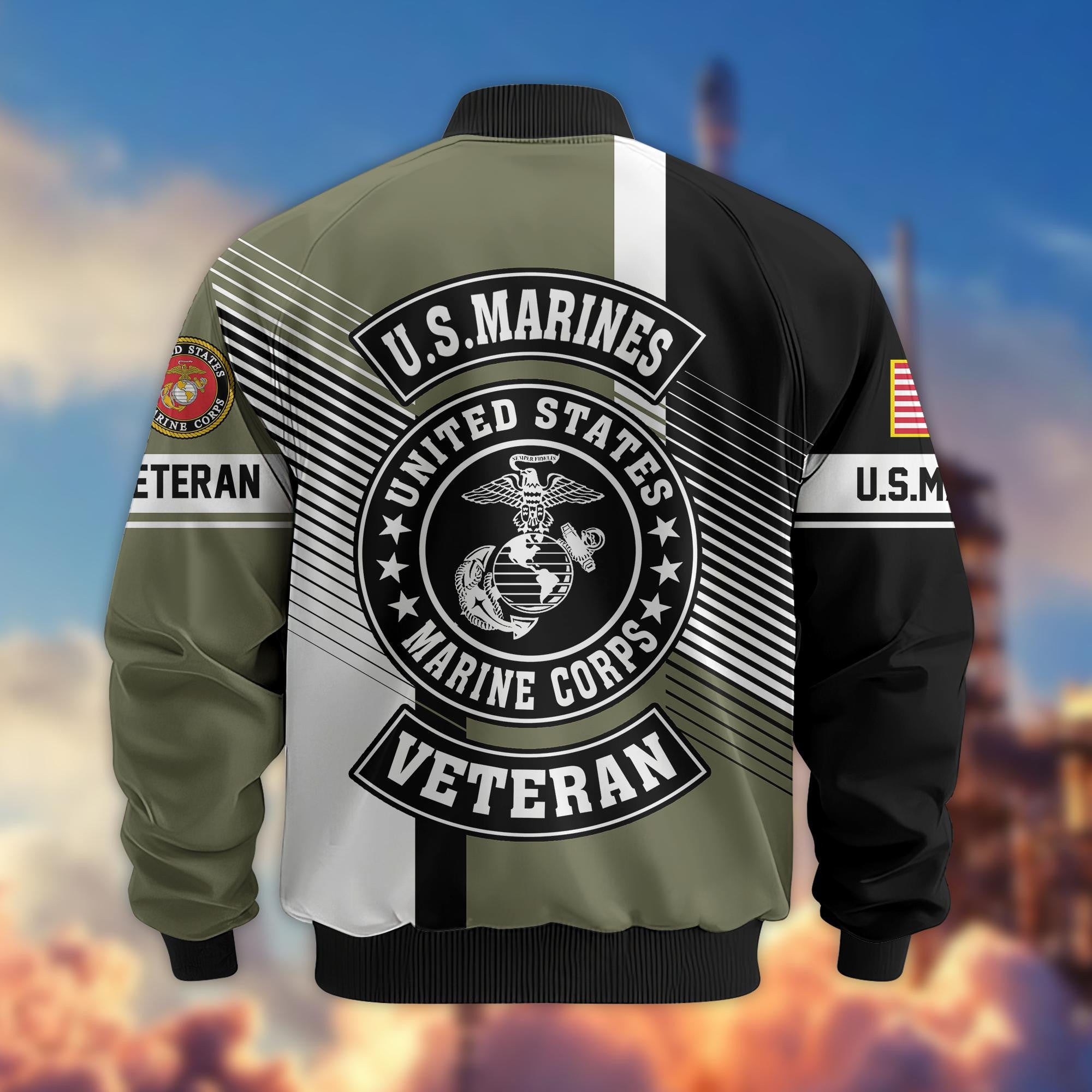 Premium US Veterans Bomber Jacket, Gifts For US Veterans, Gifts On Father's Day, Veterans Day.
