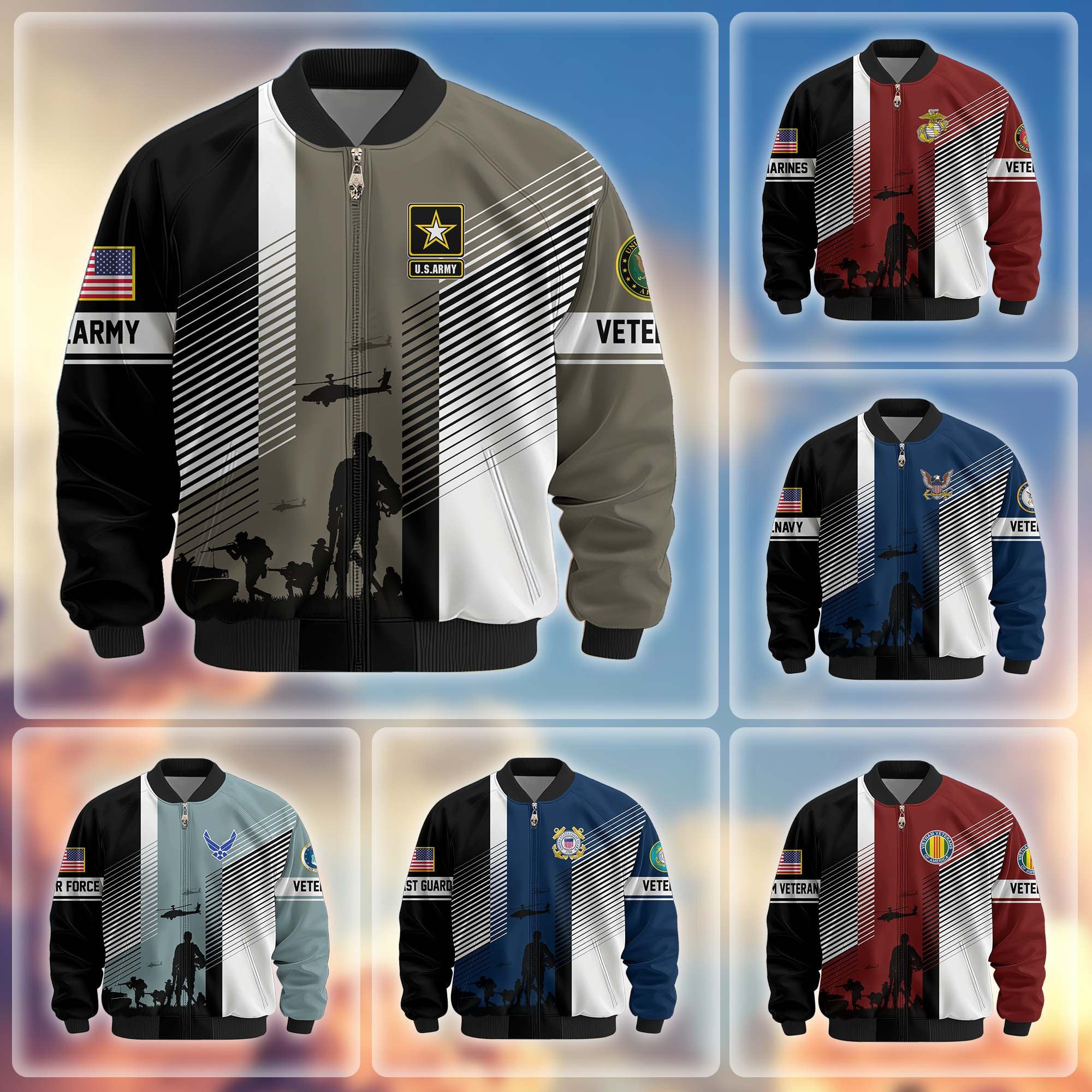 Premium US Veterans Bomber Jacket, Gifts For US Veterans, Gifts On Father's Day, Veterans Day.