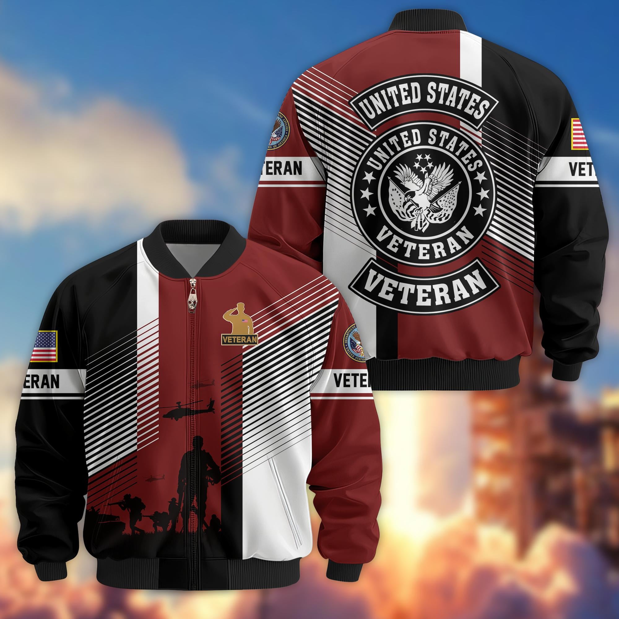 Premium US Veterans Bomber Jacket, Gifts For US Veterans, Gifts On Father's Day, Veterans Day.