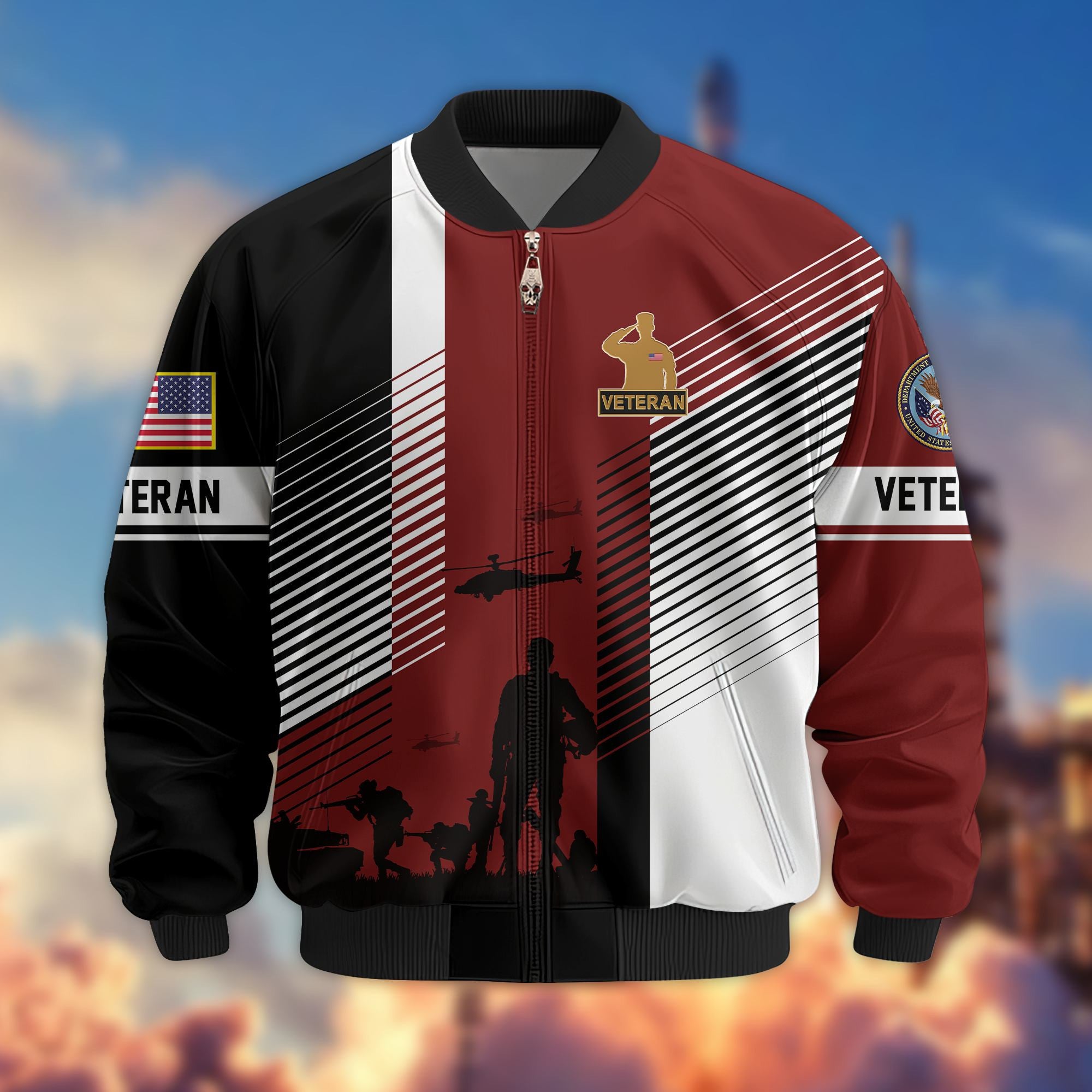 Premium US Veterans Bomber Jacket, Gifts For US Veterans, Gifts On Father's Day, Veterans Day.