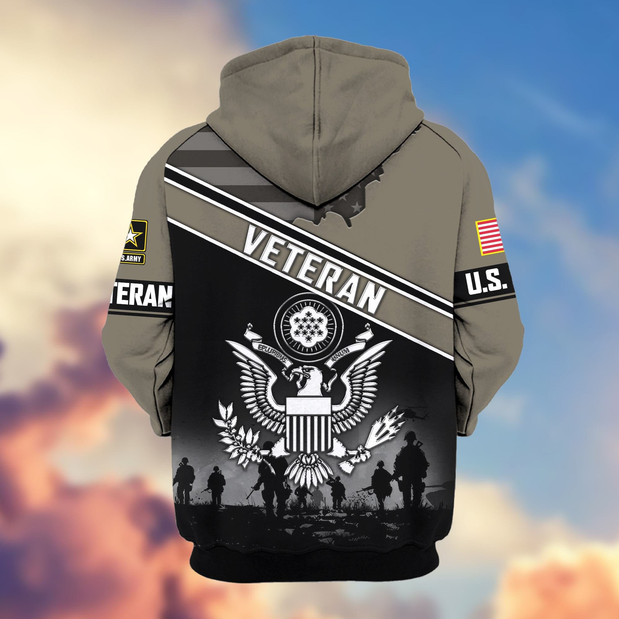 Premium US Veterans Zip Hoodie, Gifts For US Veterans, Gifts On Father's Day, Veterans Day.