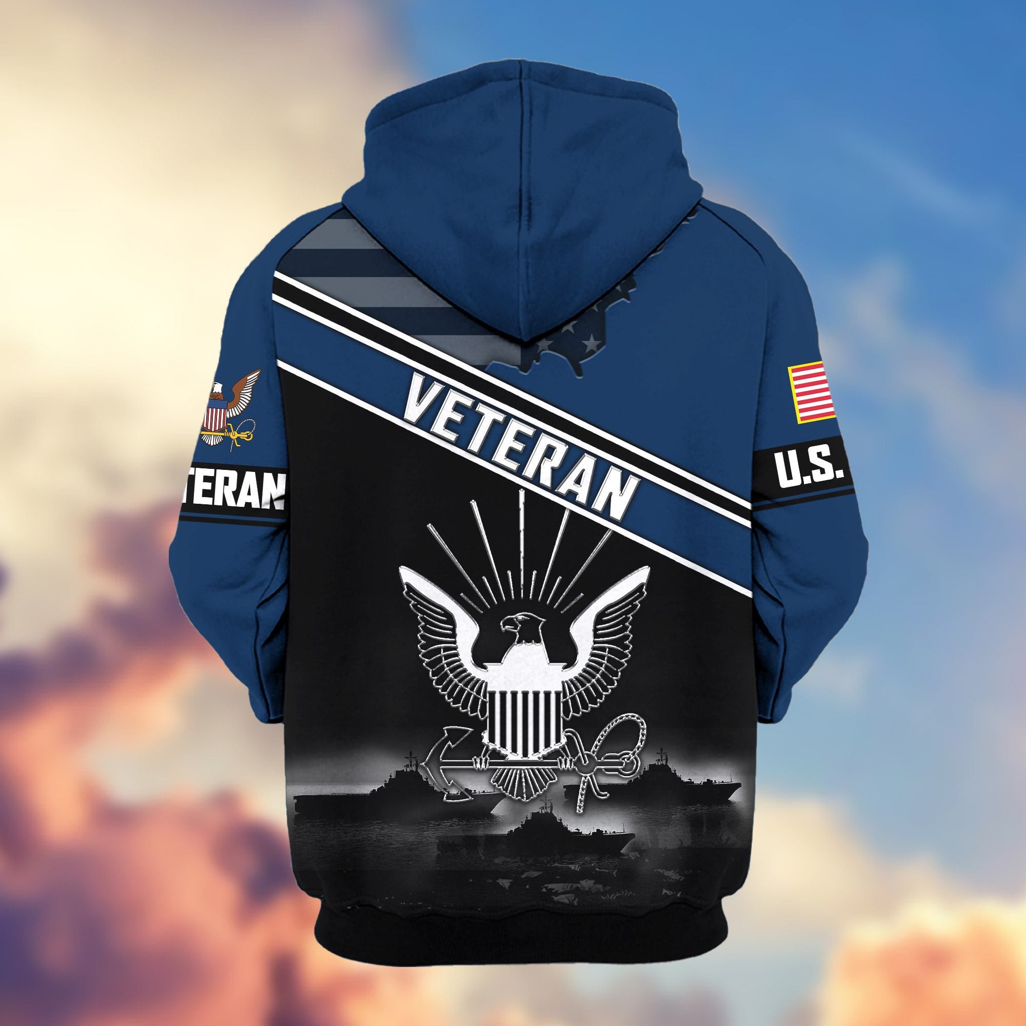 Premium US Veterans Zip Hoodie, Gifts For US Veterans, Gifts On Father's Day, Veterans Day.