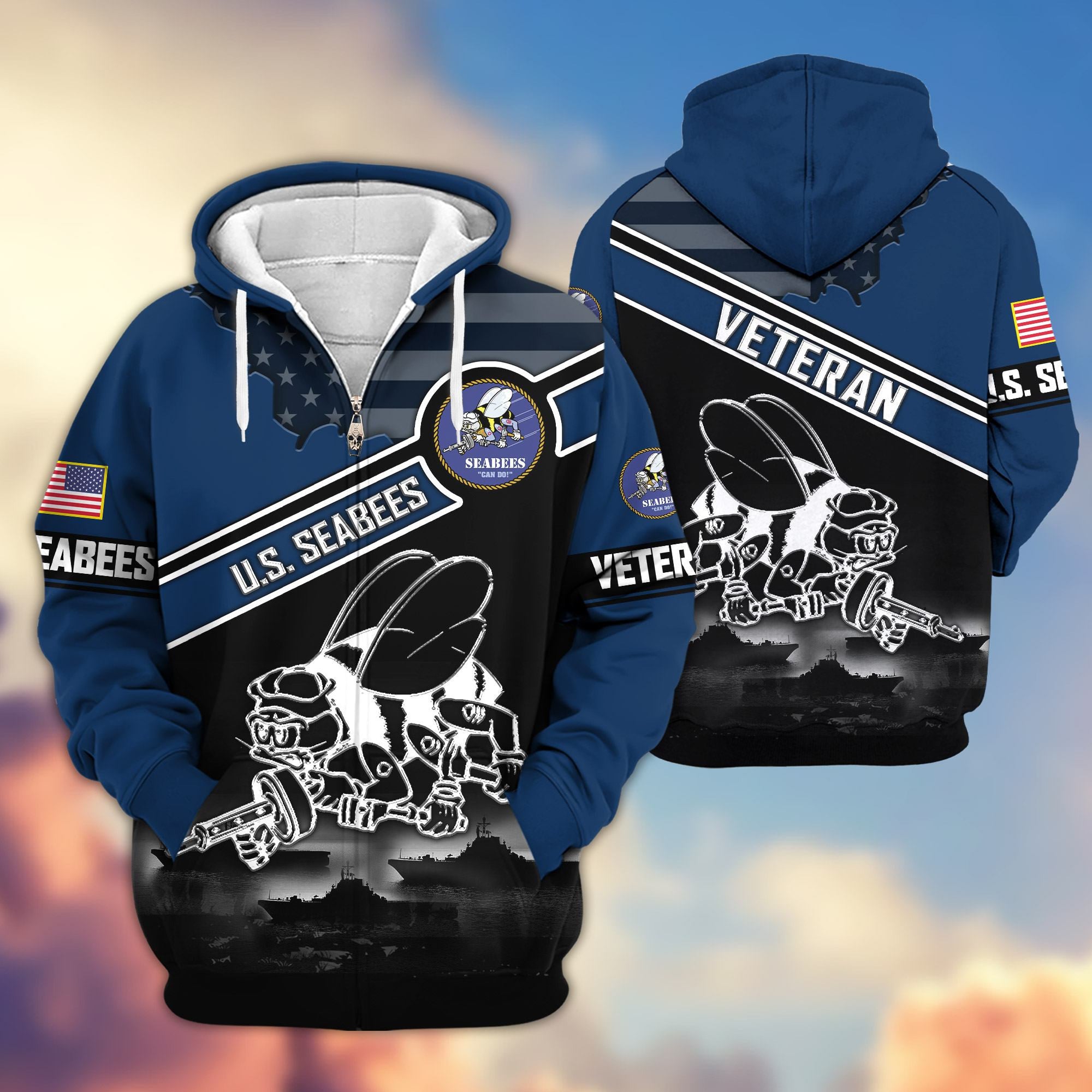 Premium US Veterans Zip Hoodie, Gifts For US Veterans, Gifts On Father's Day, Veterans Day.