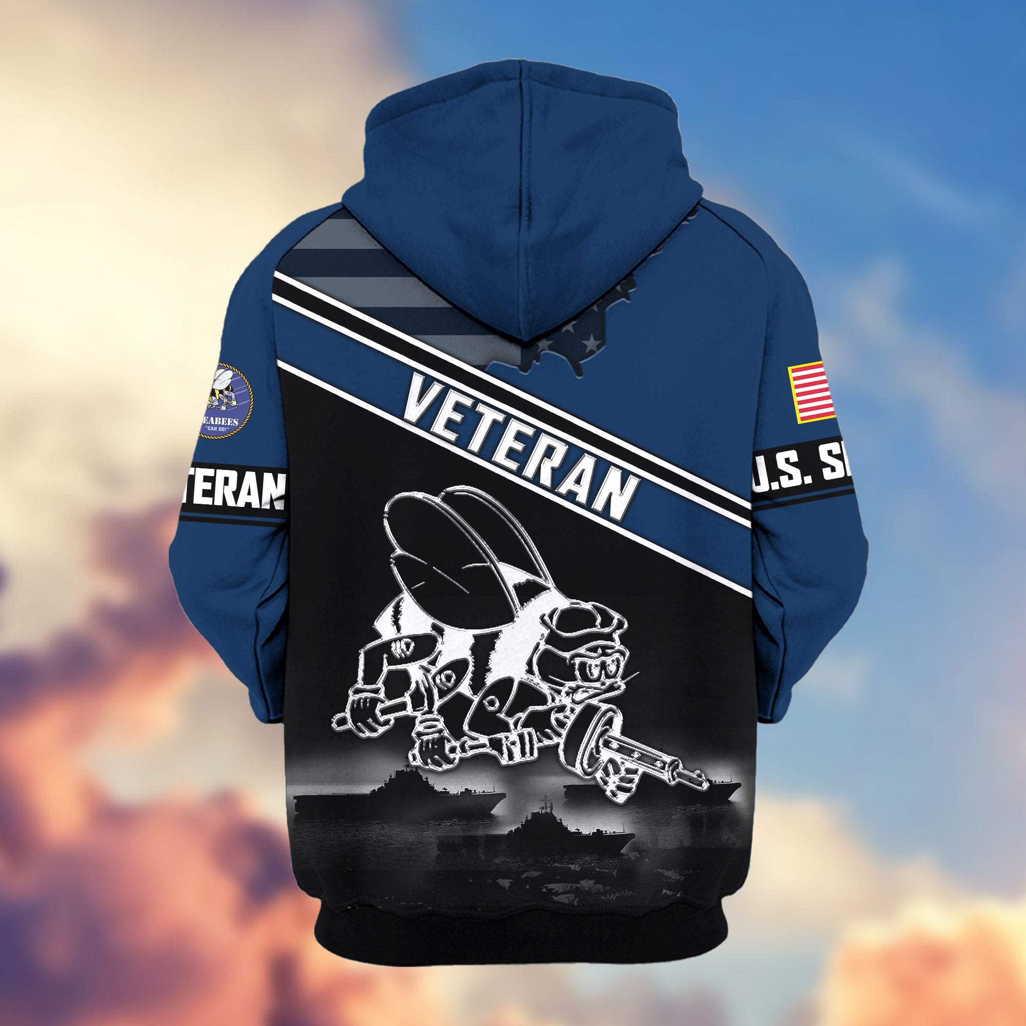Premium US Veterans Zip Hoodie, Gifts For US Veterans, Gifts On Father's Day, Veterans Day.