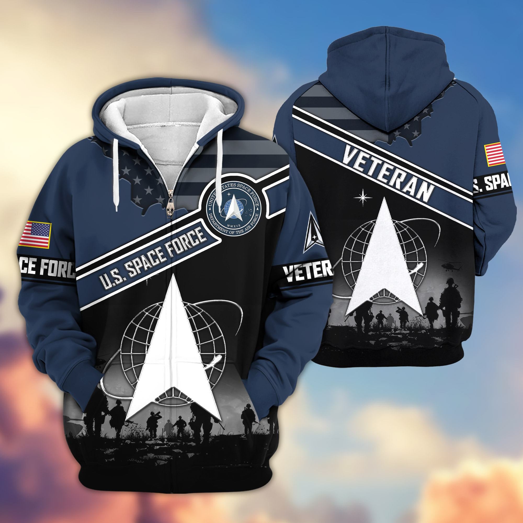 Premium US Veterans Zip Hoodie, Gifts For US Veterans, Gifts On Father's Day, Veterans Day.