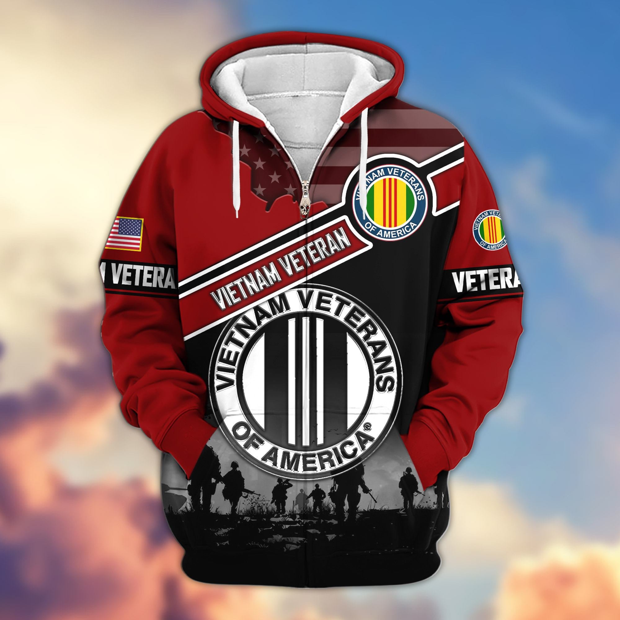 Premium US Veterans Zip Hoodie, Gifts For US Veterans, Gifts On Father's Day, Veterans Day.