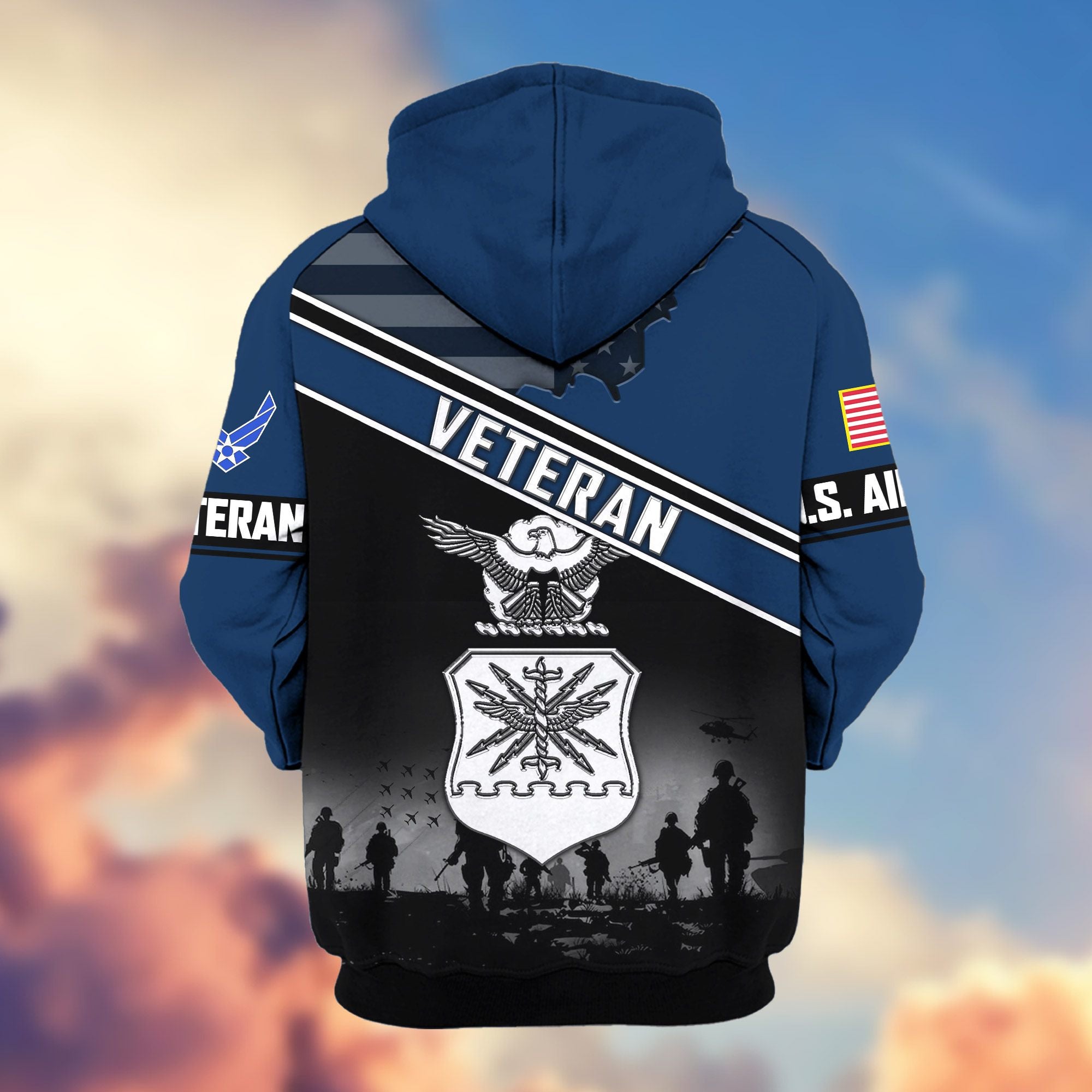 Premium US Veterans Zip Hoodie, Gifts For US Veterans, Gifts On Father's Day, Veterans Day.