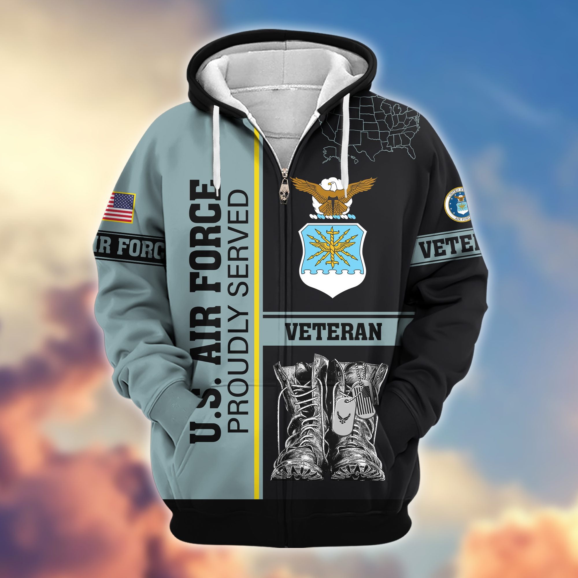 Premium US Veterans Zip Hoodie, Gifts For US Veterans, Gifts On Father's Day, Veterans Day.