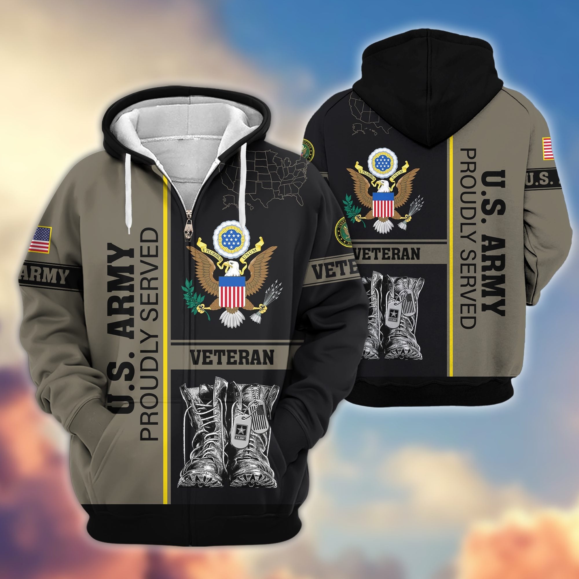 Premium US Veterans Zip Hoodie, Gifts For US Veterans, Gifts On Father's Day, Veterans Day.