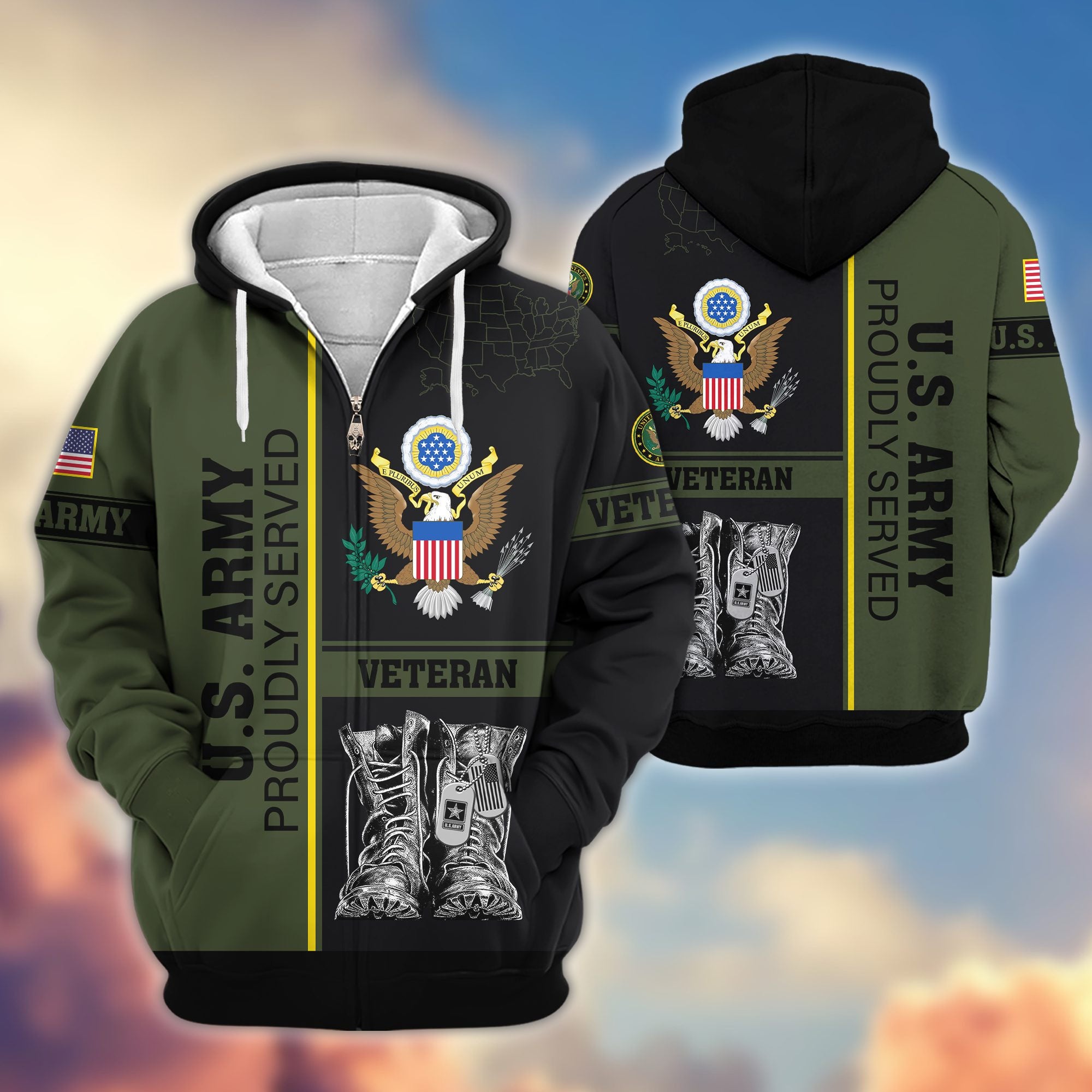 Premium US Veterans Zip Hoodie, Gifts For US Veterans, Gifts On Father's Day, Veterans Day.