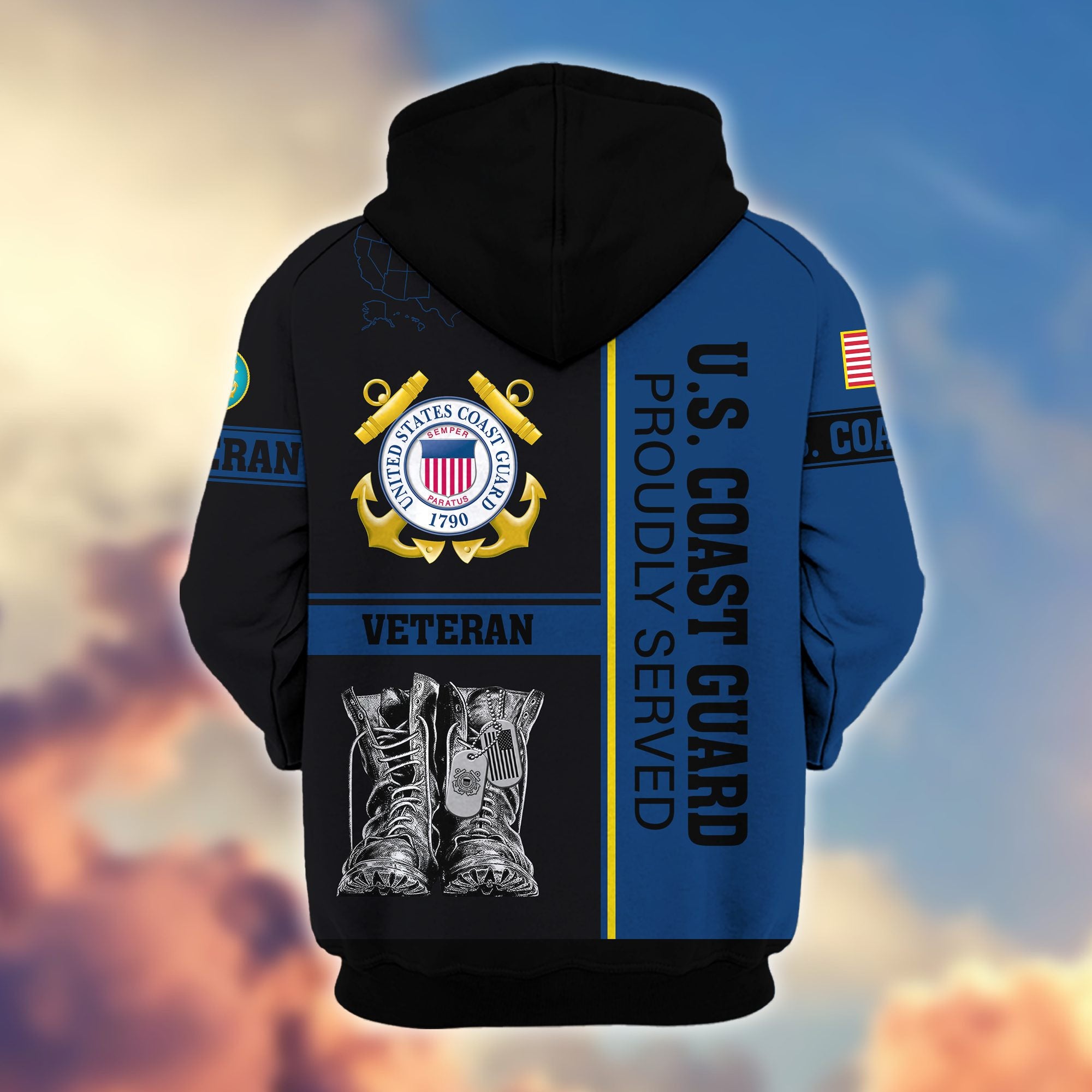 Premium US Veterans Zip Hoodie, Gifts For US Veterans, Gifts On Father's Day, Veterans Day.