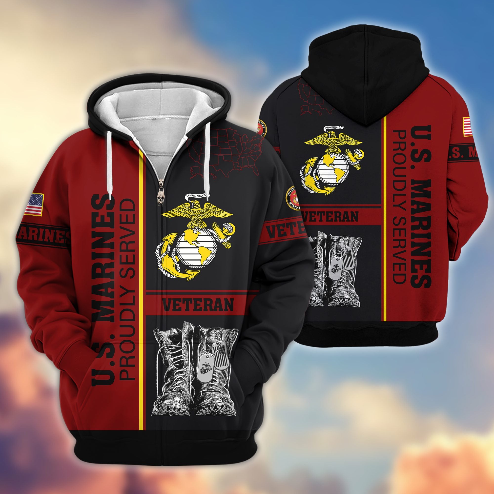 Premium US Veterans Zip Hoodie, Gifts For US Veterans, Gifts On Father's Day, Veterans Day.