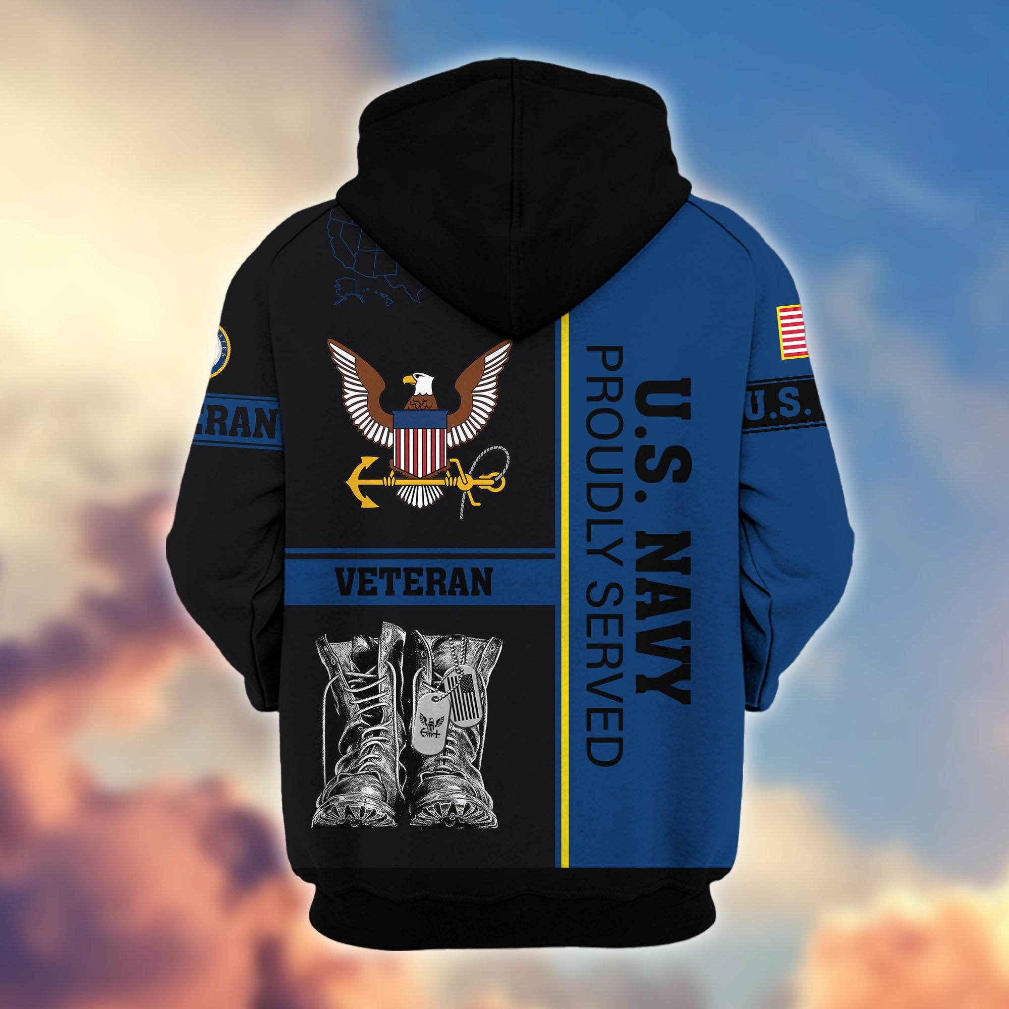 Premium US Veterans Zip Hoodie, Gifts For US Veterans, Gifts On Father's Day, Veterans Day.