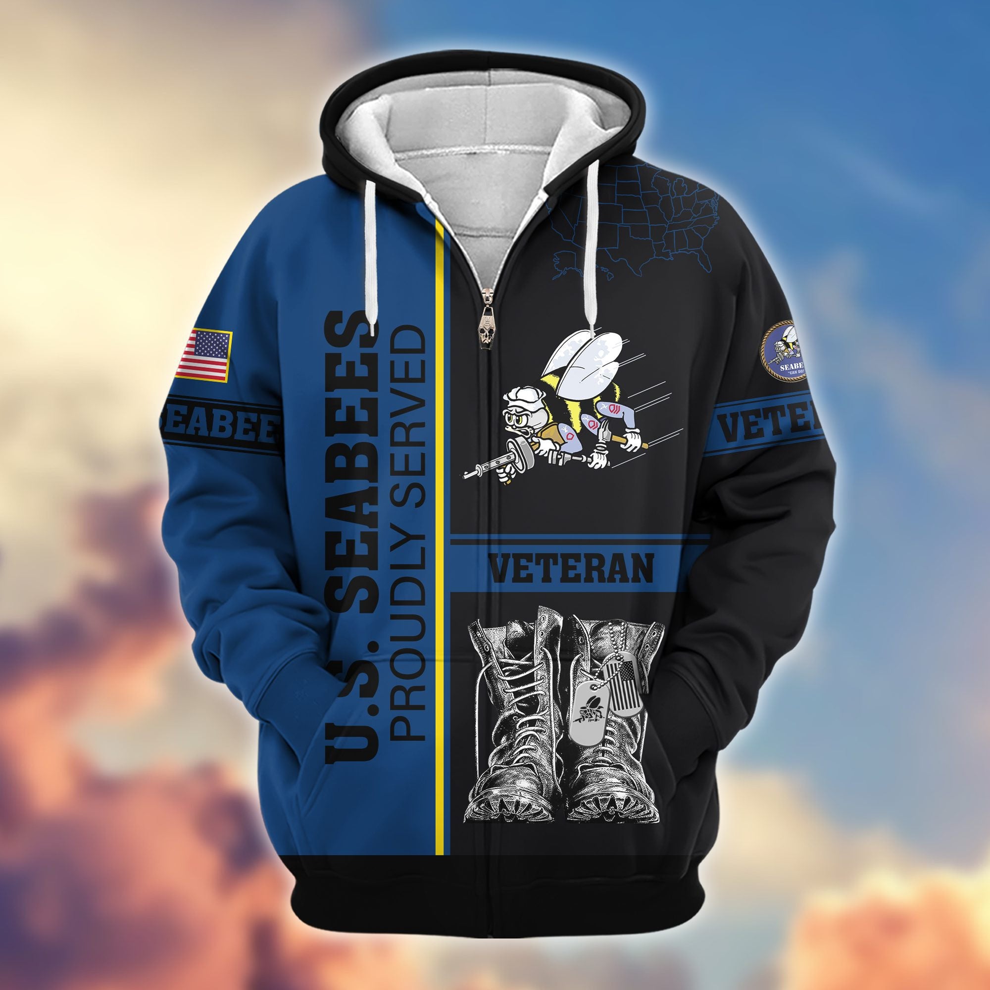 Premium US Veterans Zip Hoodie, Gifts For US Veterans, Gifts On Father's Day, Veterans Day.