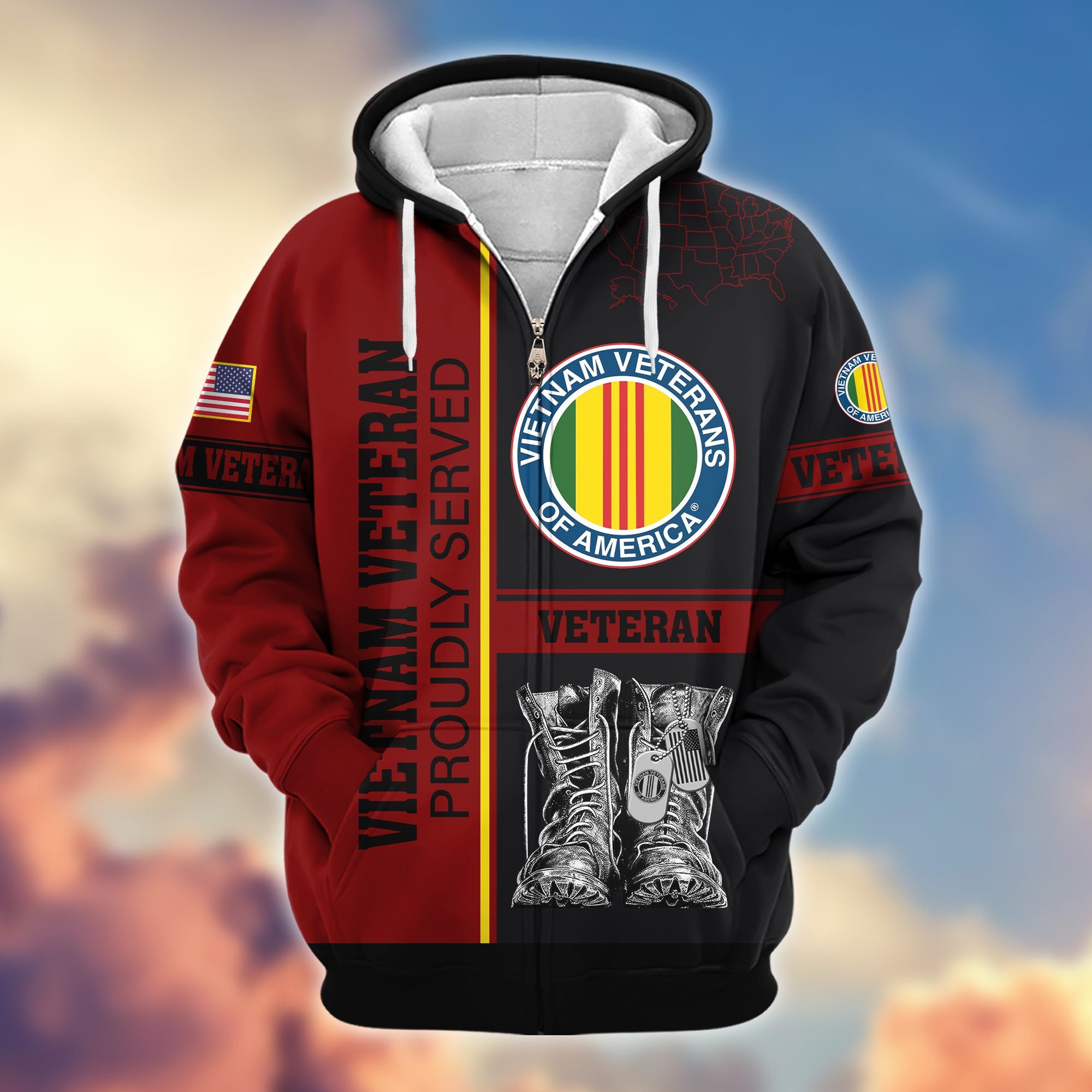 Premium US Veterans Zip Hoodie, Gifts For US Veterans, Gifts On Father's Day, Veterans Day.