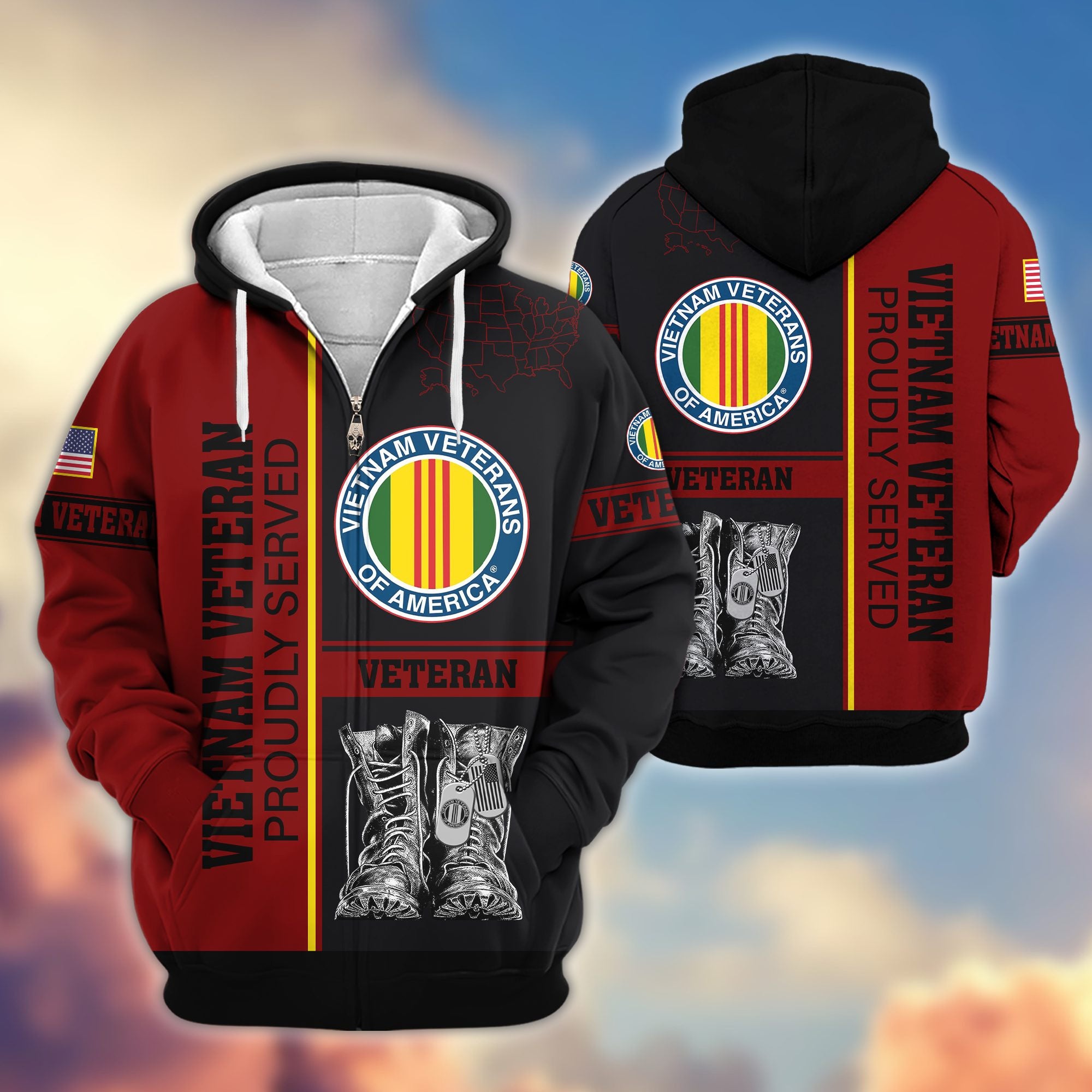 Premium US Veterans Zip Hoodie, Gifts For US Veterans, Gifts On Father's Day, Veterans Day.