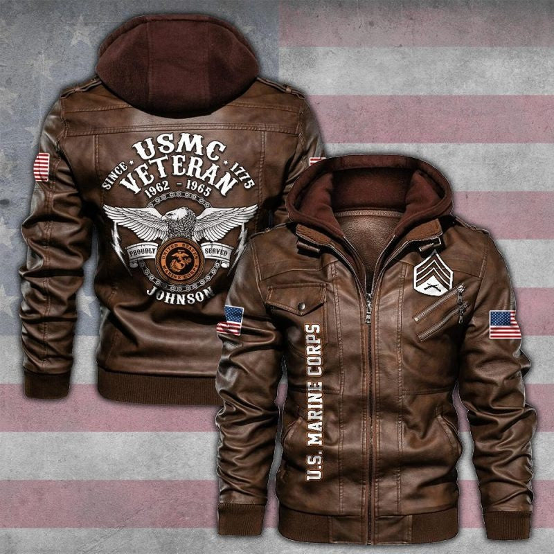 Premium Custom USMC Veteran Leather Jacket, Gifts For Marine Veteran, Gifts On Father's Day, Veterans Day.