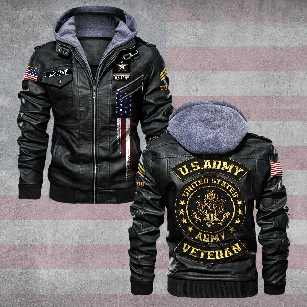 Premium Custom US Army Veteran Leather Jacket, Gifts For Army Veteran, Gifts On Father's Day, Veterans Day.