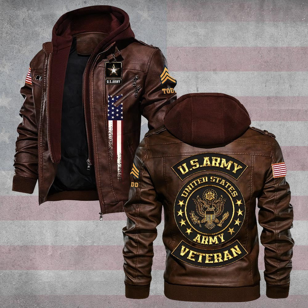 Premium Custom US Army Veteran Leather Jacket, Gifts For Army Veteran, Gifts On Father's Day, Veterans Day.