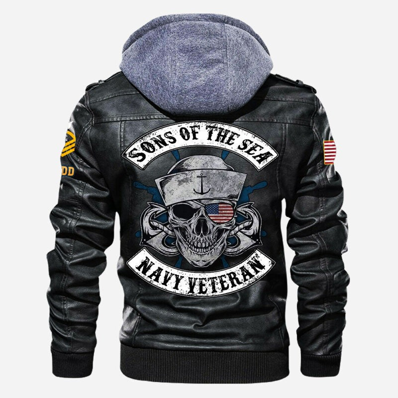 Premium Custom US Navy Veteran Leather Jacket, Gifts For Navy Veteran, Gifts On Father's Day, Veterans Day.