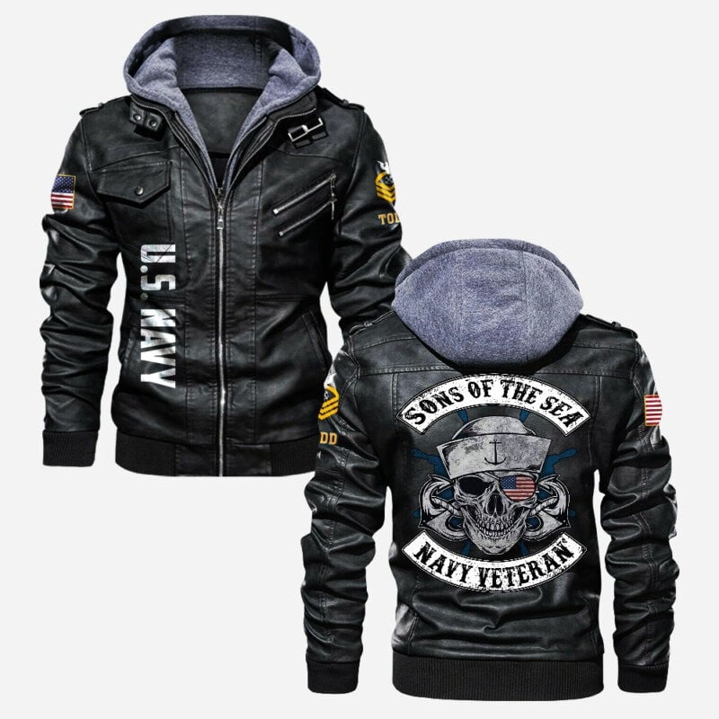 Premium Custom US Navy Veteran Leather Jacket, Gifts For Navy Veteran, Gifts On Father's Day, Veterans Day.