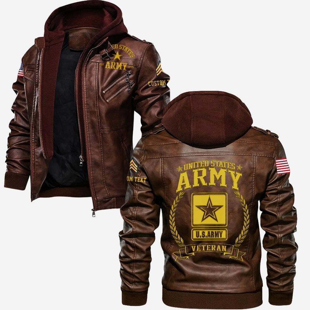 Premium Custom US Army Veteran Leather Jacket, Gifts For Army Veteran, Gifts On Father's Day, Veterans Day.