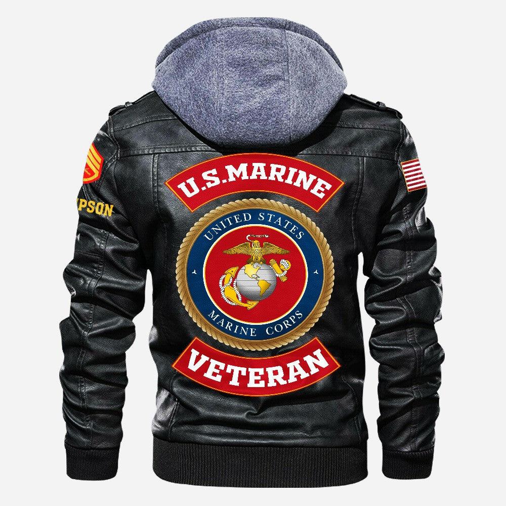 Premium Custom USMC Veteran Leather Jacket, Gifts For Marine Veteran, Gifts On Father's Day, Veterans Day.