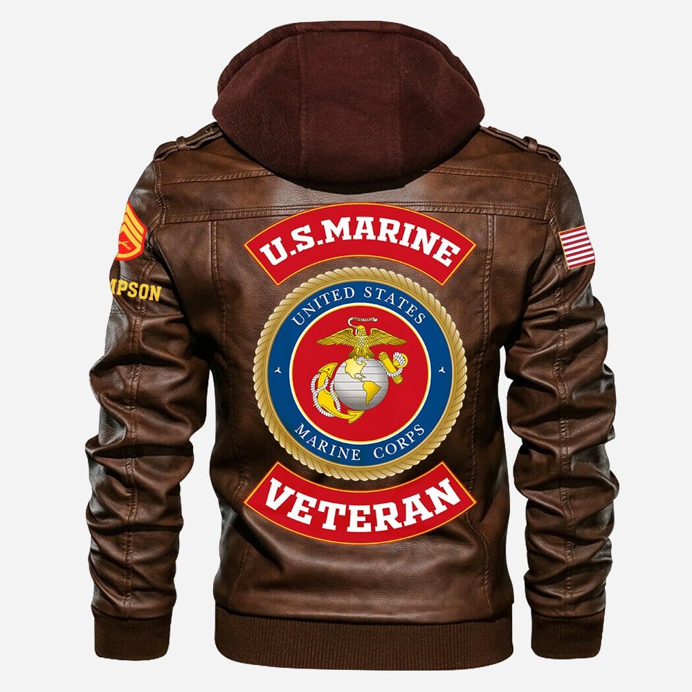 Premium Custom USMC Veteran Leather Jacket, Gifts For Marine Veteran, Gifts On Father's Day, Veterans Day.