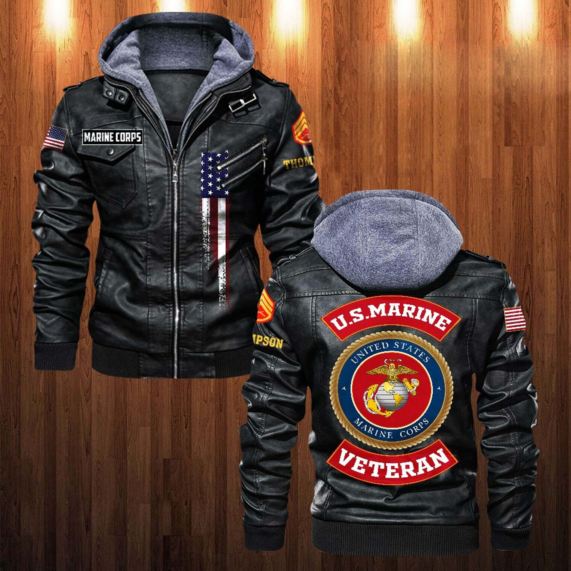 Premium Custom USMC Veteran Leather Jacket, Gifts For Marine Veteran, Gifts On Father's Day, Veterans Day.