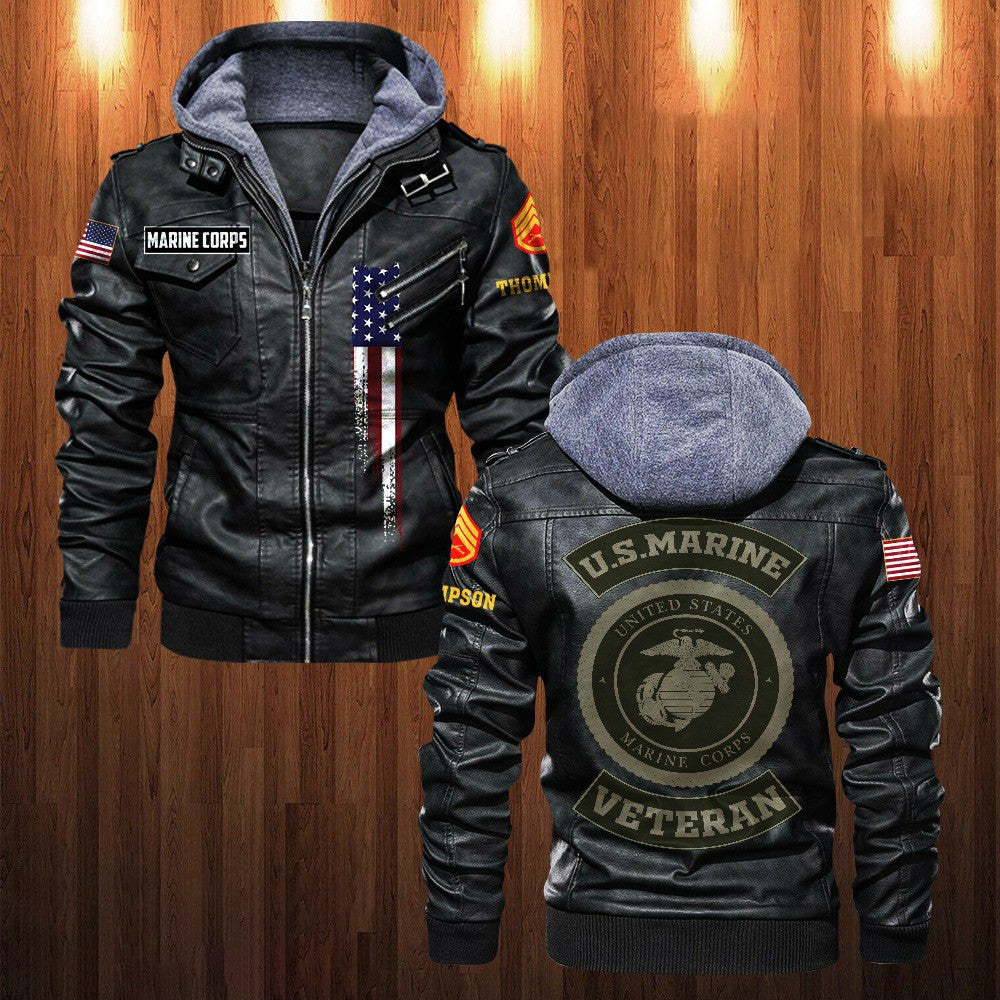 Premium Custom USMC Leather Jacket, Gifts For Marine Veteran, Gifts On Father's Day, Veterans Day.