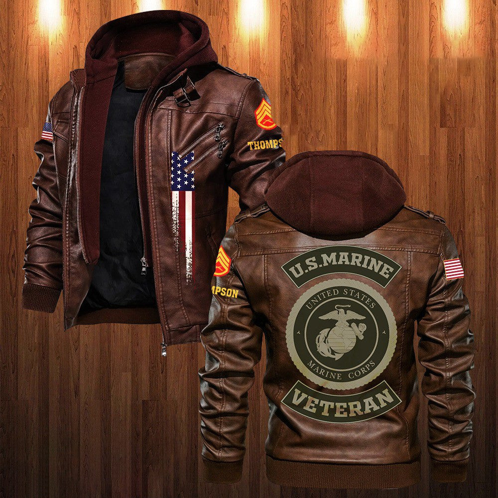 Premium Custom USMC Leather Jacket, Gifts For Marine Veteran, Gifts On Father's Day, Veterans Day.