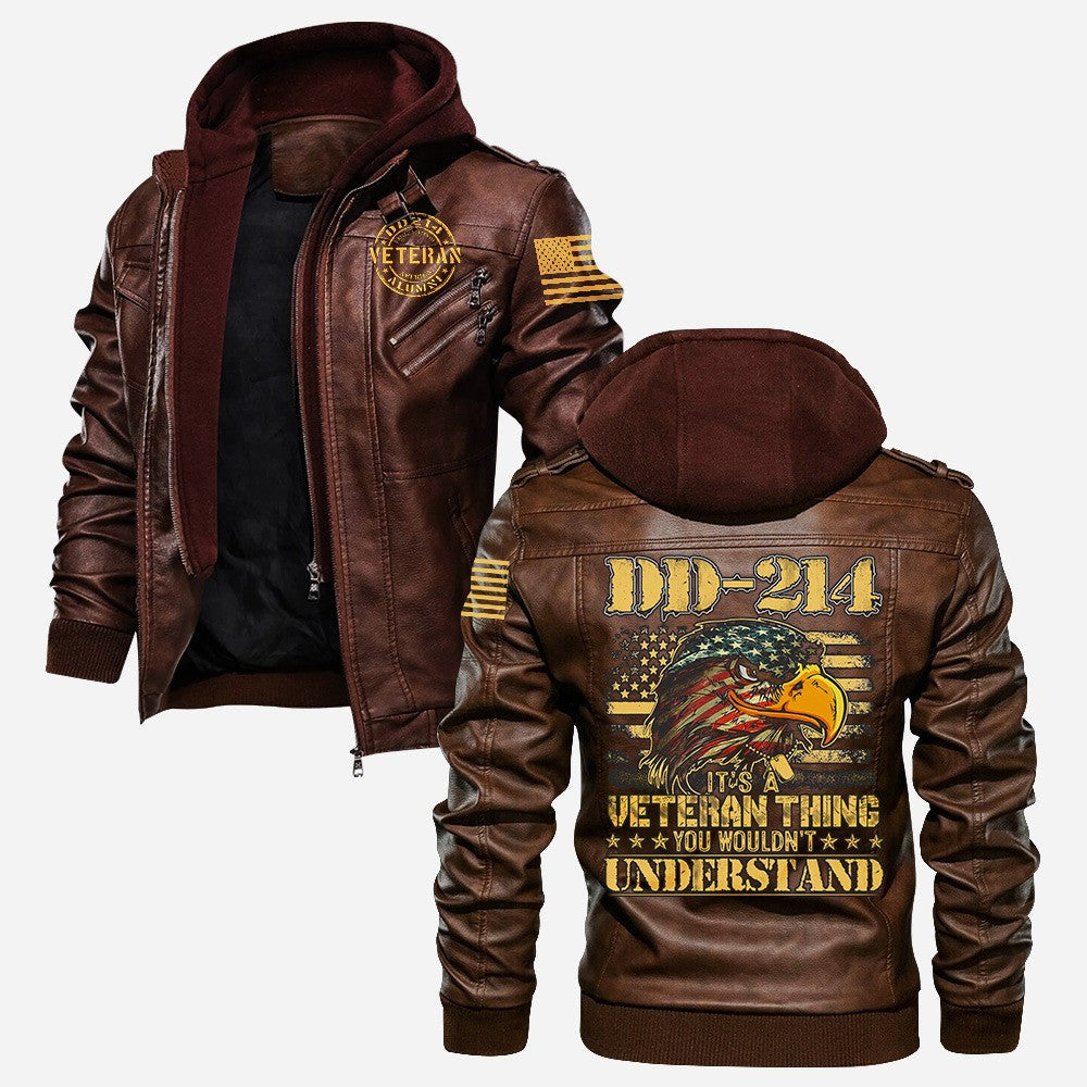 Premium US Veteran Leather Jacket, Gifts For US Veteran, Gifts On Father's Day, Veterans Day.
