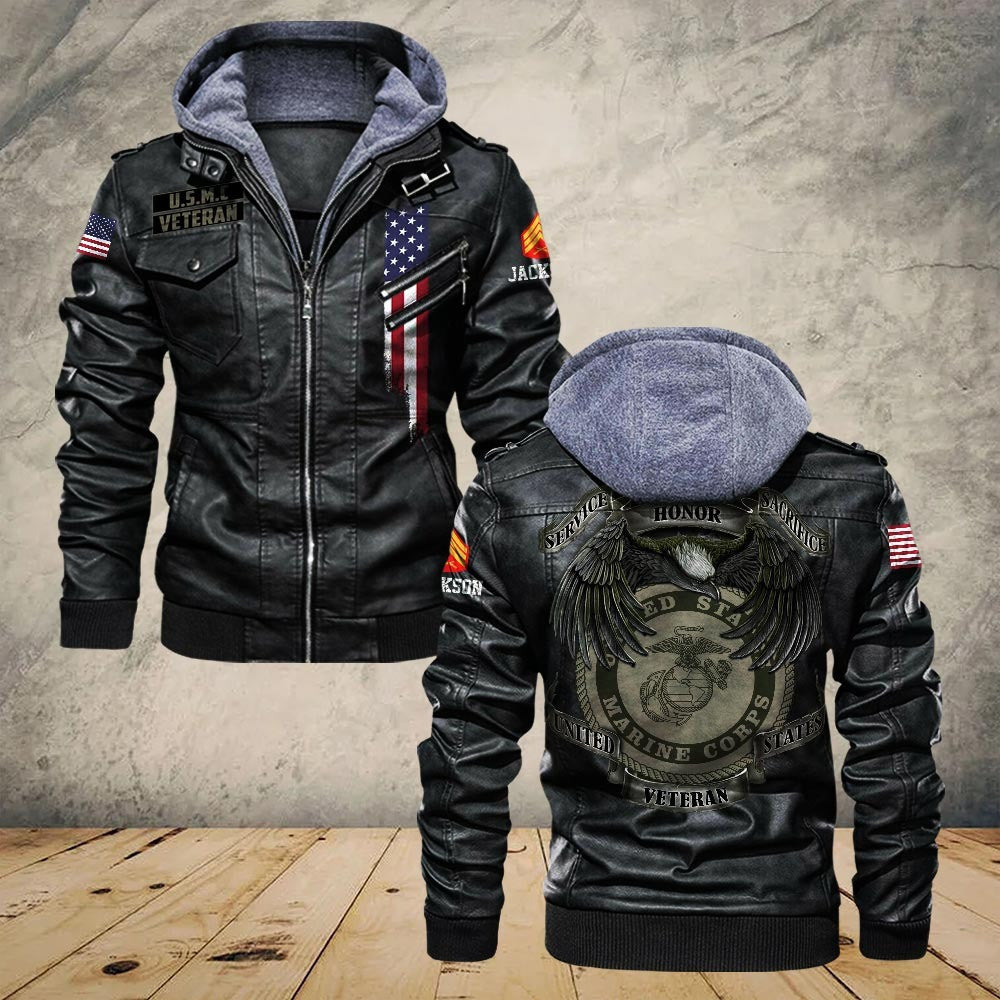 Premium Custom USMC Leather Jacket, Gifts For Marine Veteran, Gifts On Father's Day, Veterans Day.
