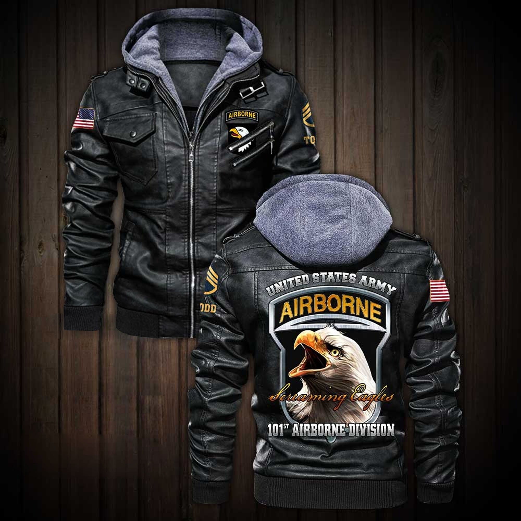 Premium Custom US Army 101st Airborne Division Leather Jacket, Gifts For Army Veteran, Gifts On Father's Day, Veterans Day.