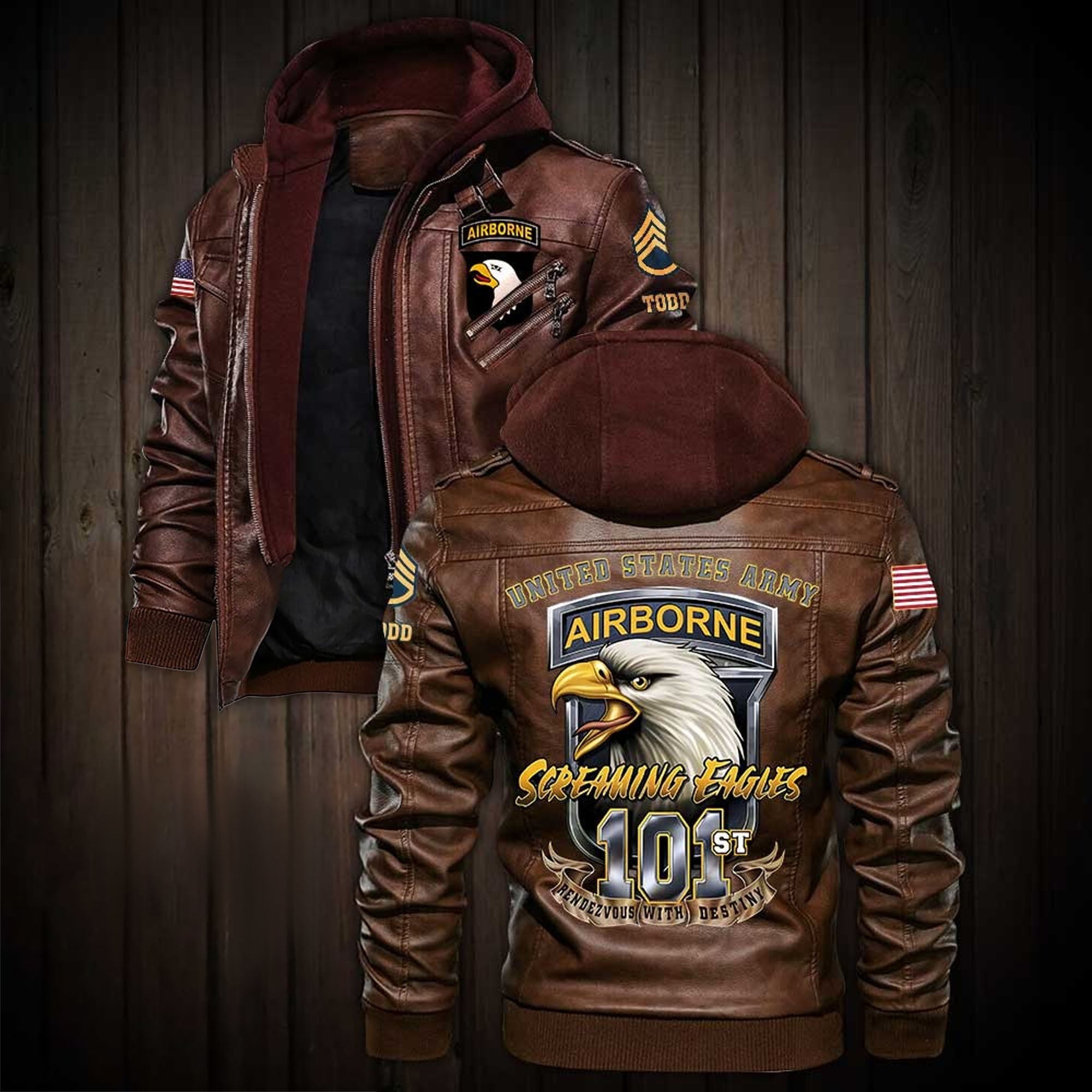 Premium Custom US Army 101st Airborne Division Leather Jacket, Gifts For Army Veteran, Gifts On Father's Day, Veterans Day.
