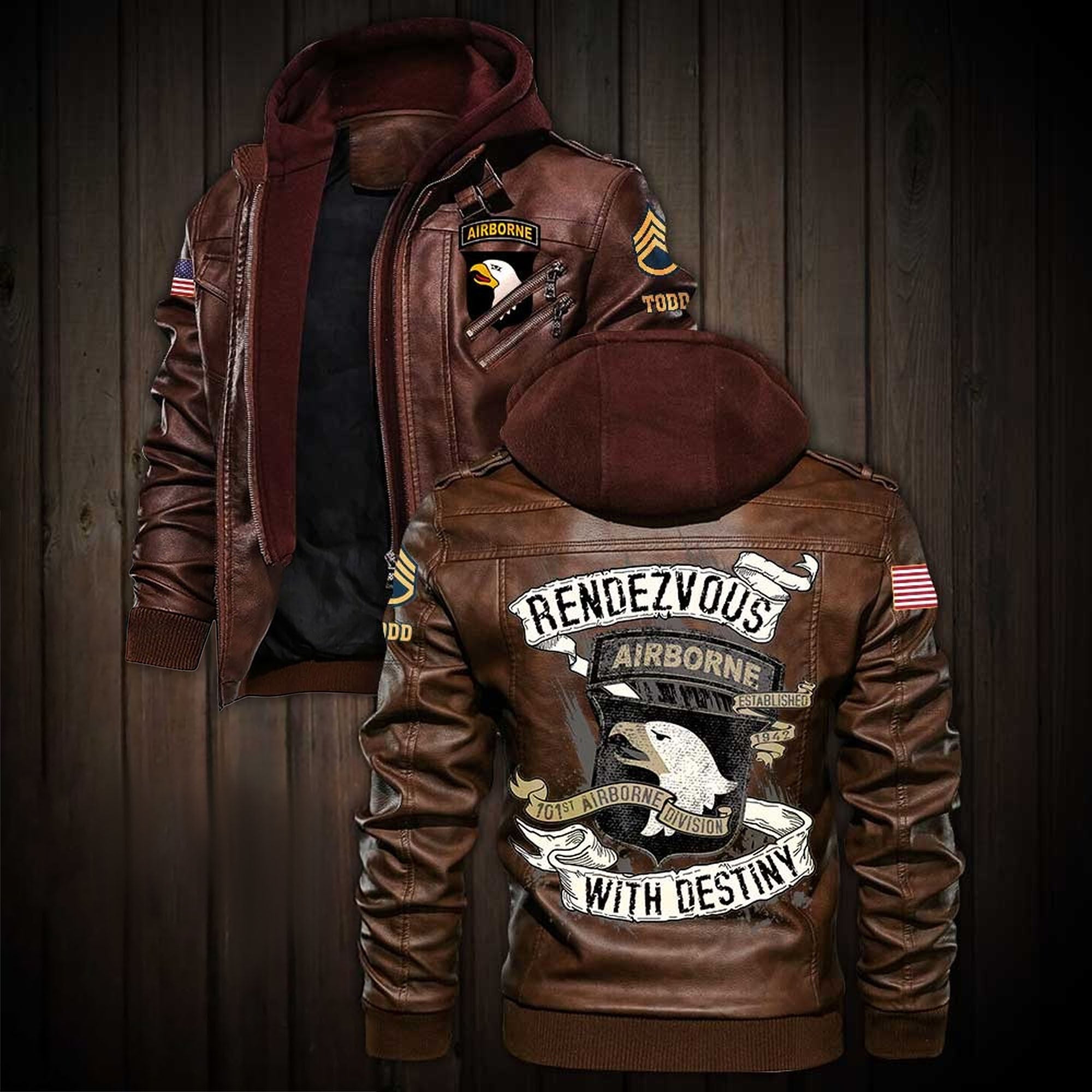 Premium Custom US Army 101st Airborne Division Leather Jacket, Gifts For Army Veteran, Gifts On Father's Day, Veterans Day.