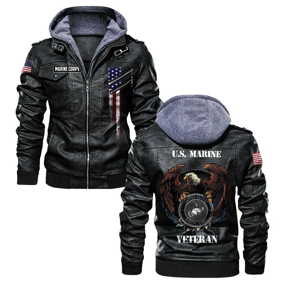 Premium USMC Leather Jacket, Gifts For Marine Veteran, Gifts On Father's Day, Veterans Day.