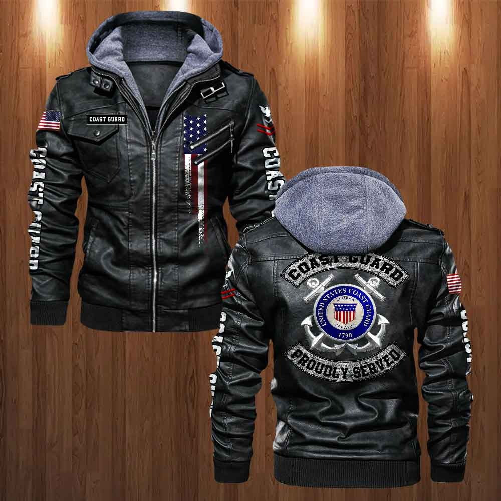 Premium Custom USCG Leather Jacket, Gifts For Coast Guard Veteran, Gifts On Father's Day, Veterans Day.